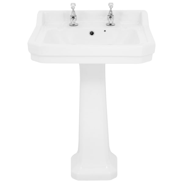 Wickes Oxford Traditional 2 Tap Hole Ceramic Bathroom Basin with Full Pedestal - 550mm