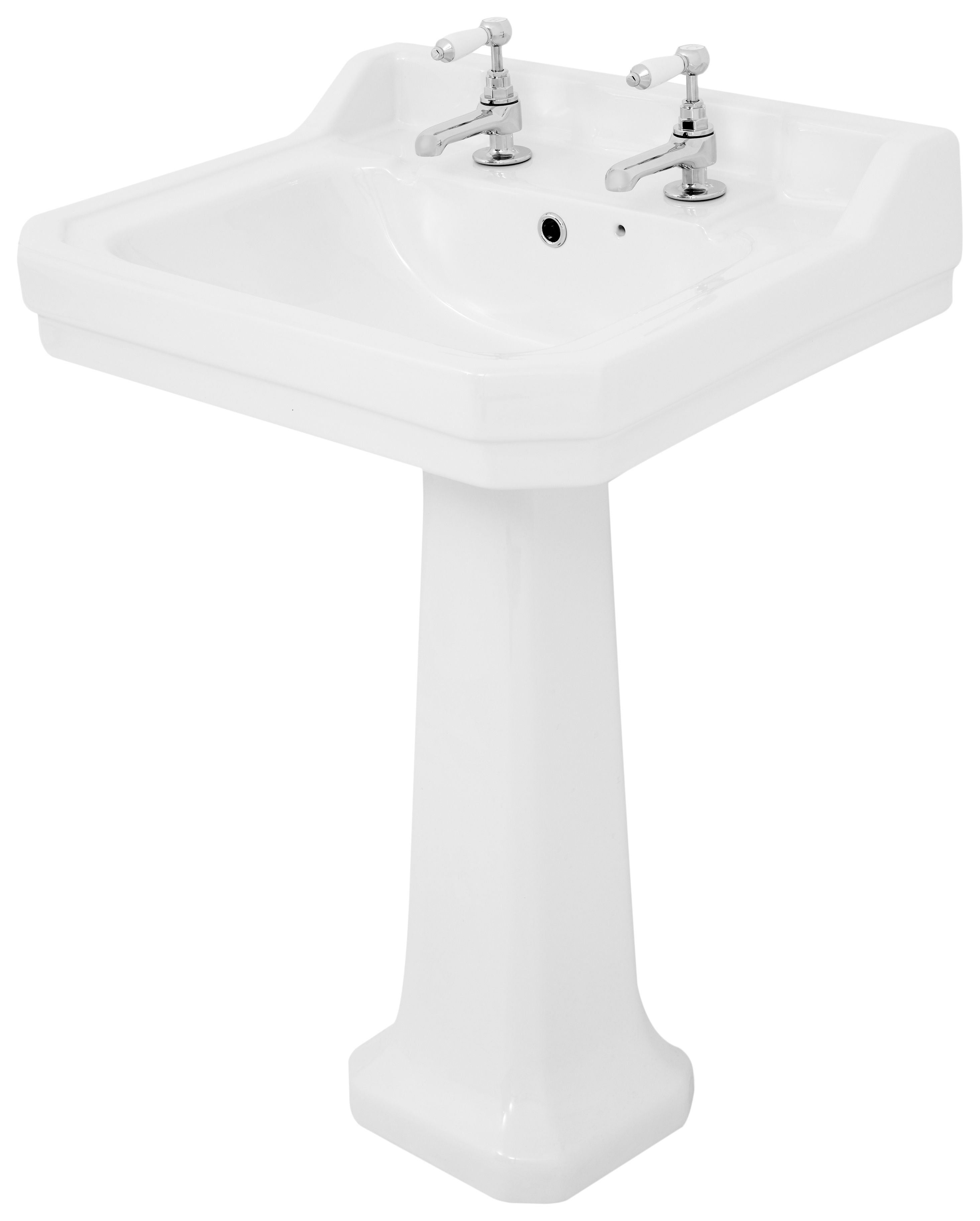 Image of Wickes Oxford Traditional 2 Tap Hole Ceramic Bathroom Basin with Full Pedestal - 550mm