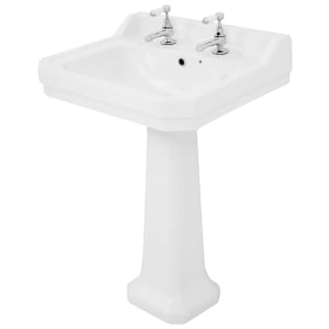 Image of Wickes Oxford Traditional 2 Tap Hole Ceramic Bathroom Basin with Full Pedestal - 550mm