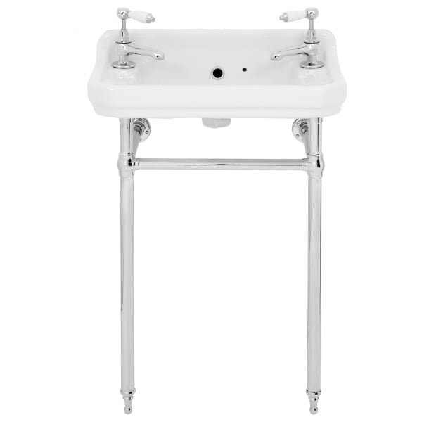 Wickes Oxford Traditional 2 Tap Hole Ceramic Bathroom Basin with Chrome Washstand - 500mm