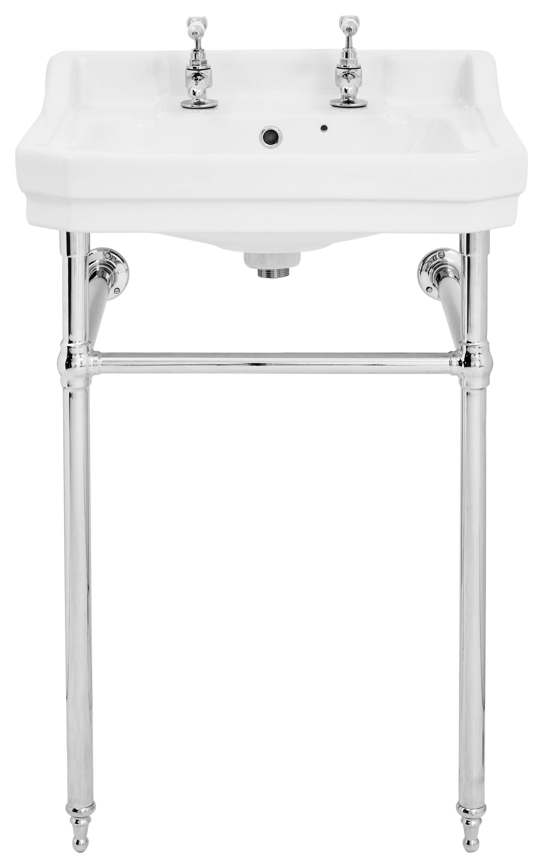 Image of Wickes Oxford Traditional 2 Tap Hole Ceramic Bathroom Basin with Chrome Washstand - 610mm