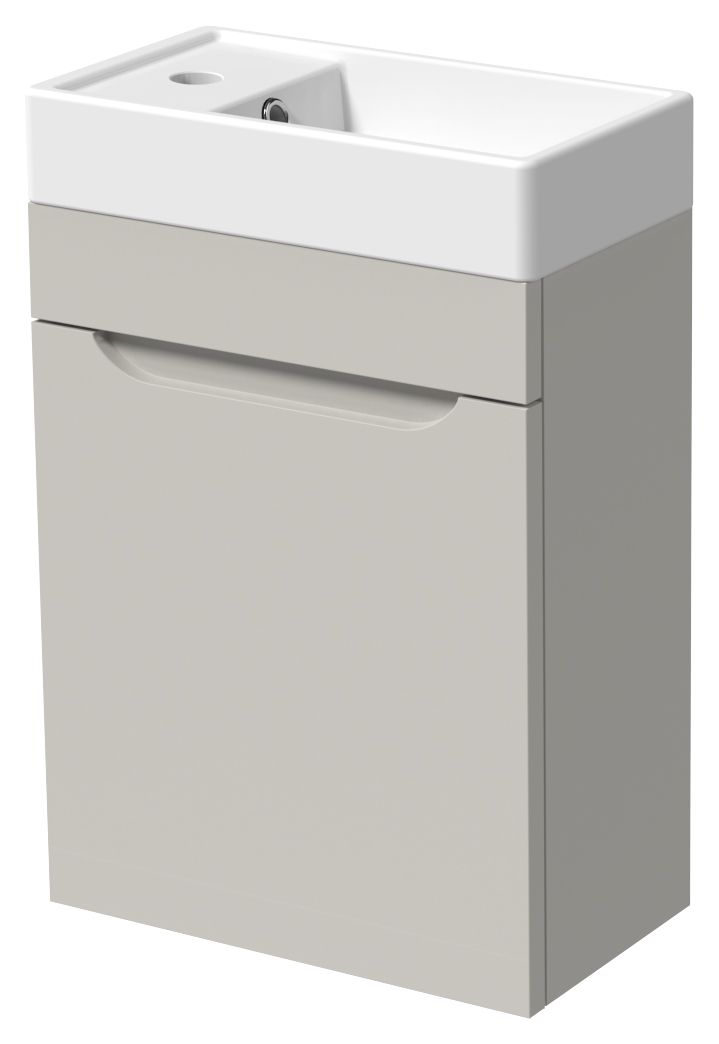 Wickes Malmo Light Grey Cloakroom Wall Hung J Pull Vanity Unit & Basin - 580 x 400mm