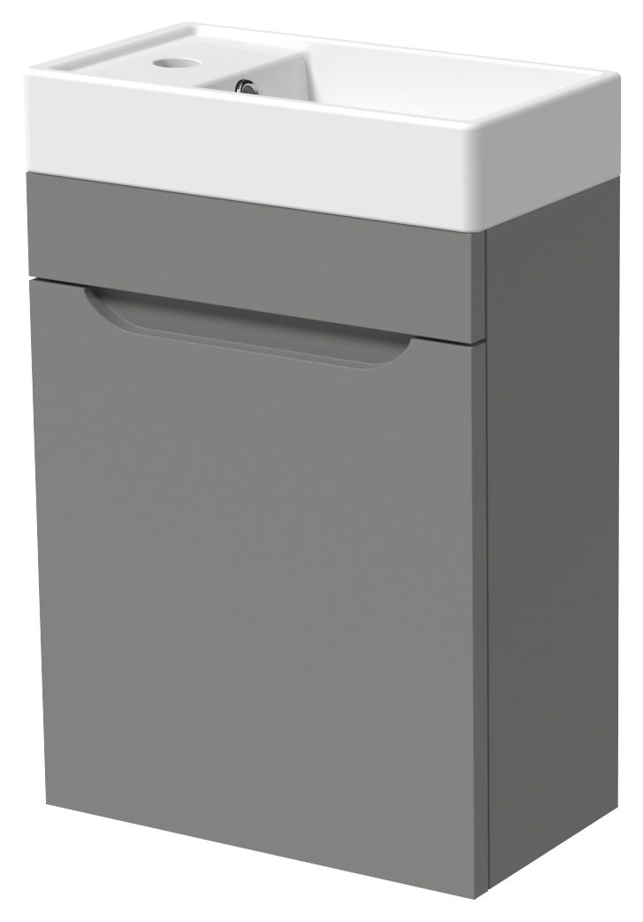 Wickes Malmo Dust Grey Cloakroom Wall Hung J Pull Vanity Unit & Basin - 580 x 400mm