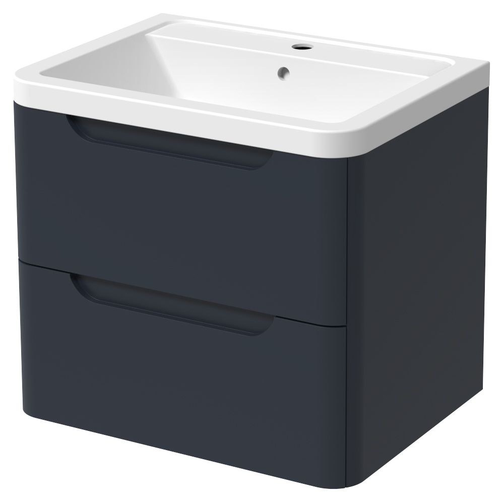 Wickes Malmo Indigo Blue Wall Hung J Pull Vanity Unit & Basin - 600mm