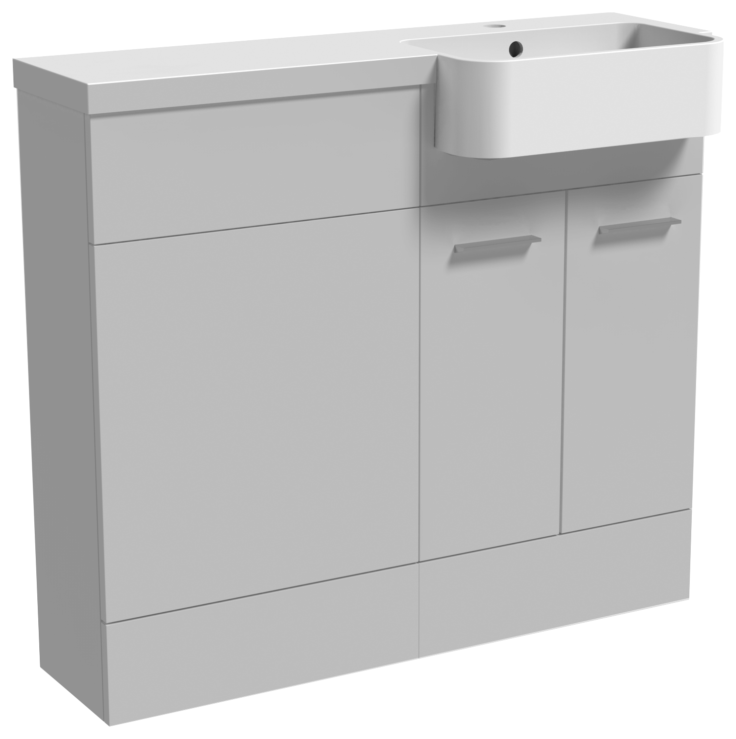 Image of Wickes Geneva Grey P-Shaped Right Hand Freestanding Vanity & Toilet Pan Unit with Basin - 1000 x 1000mm