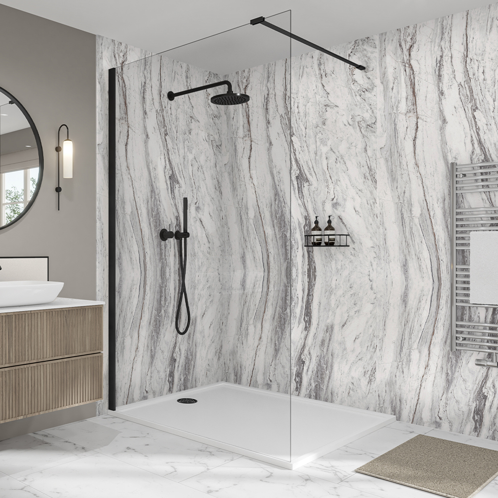 Mermaid Elite Marmo Linea 3 Sided Shower Panel Kit - 1200 x 900mm
