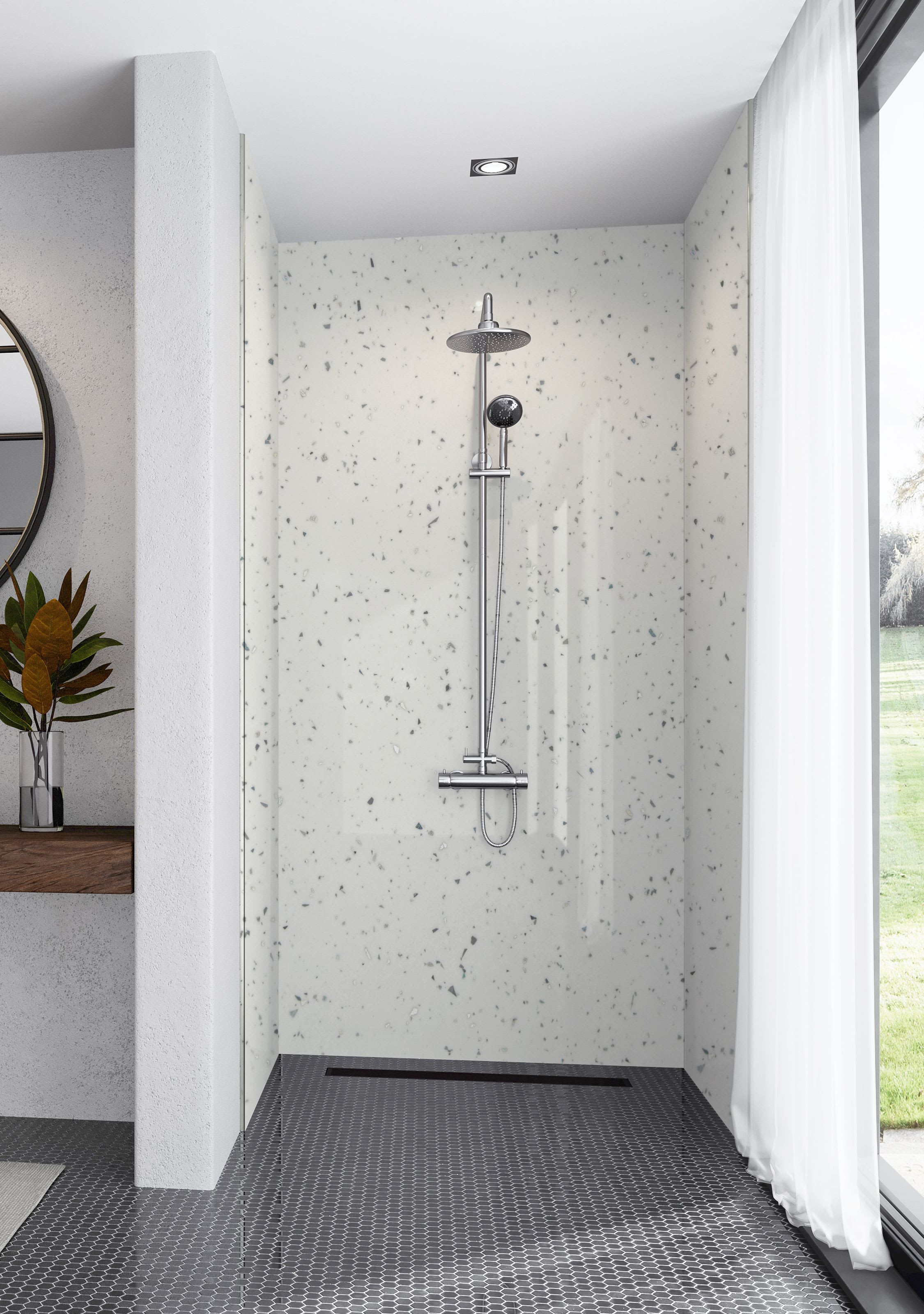 Mermaid Elite Quartzo Bianco 3 Sided Shower Panel Kit 900 x 900mm