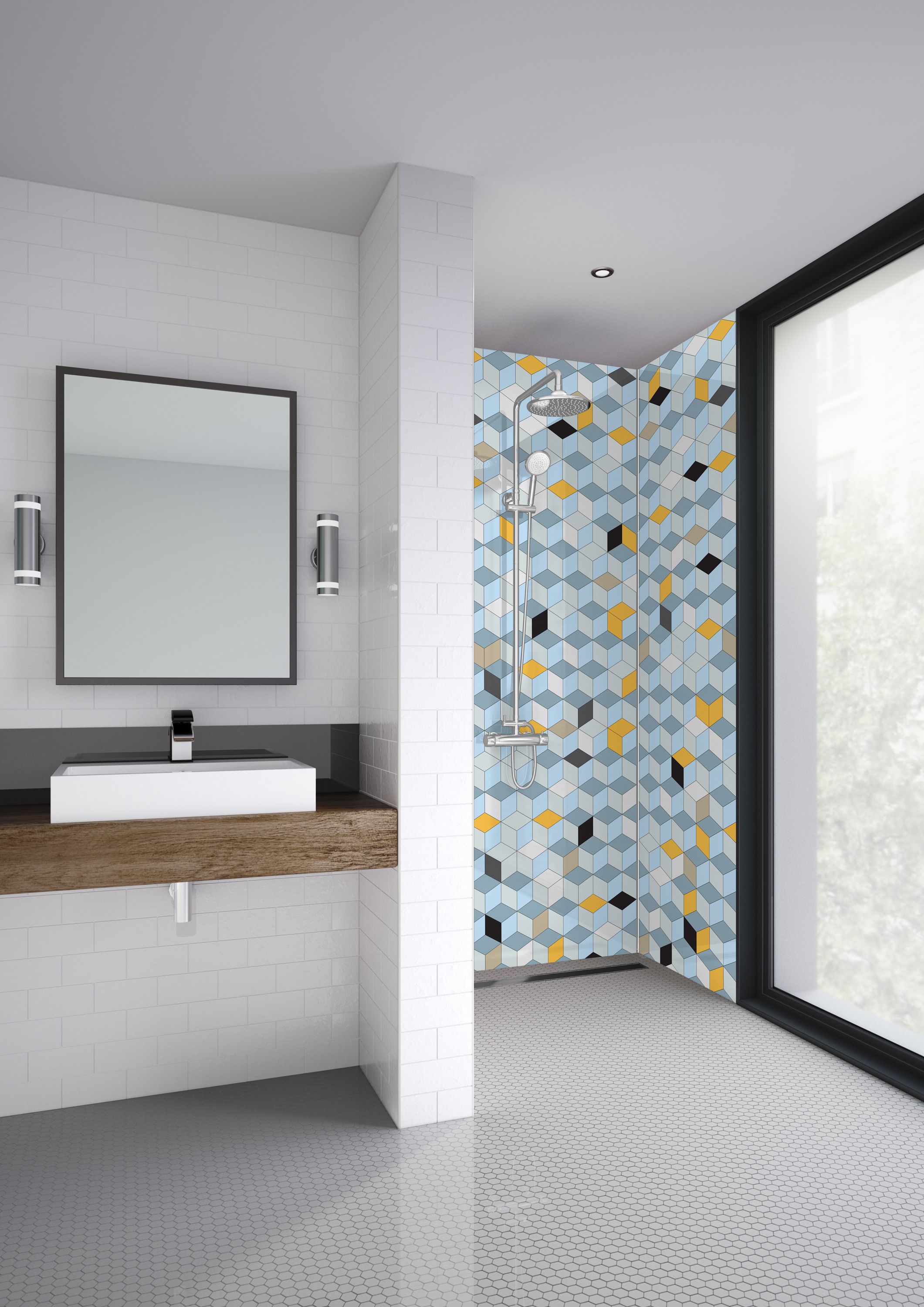 Image of Mermaid Cubics 2 Sided Acrylic Shower Panel Kit - 1200 x 900mm