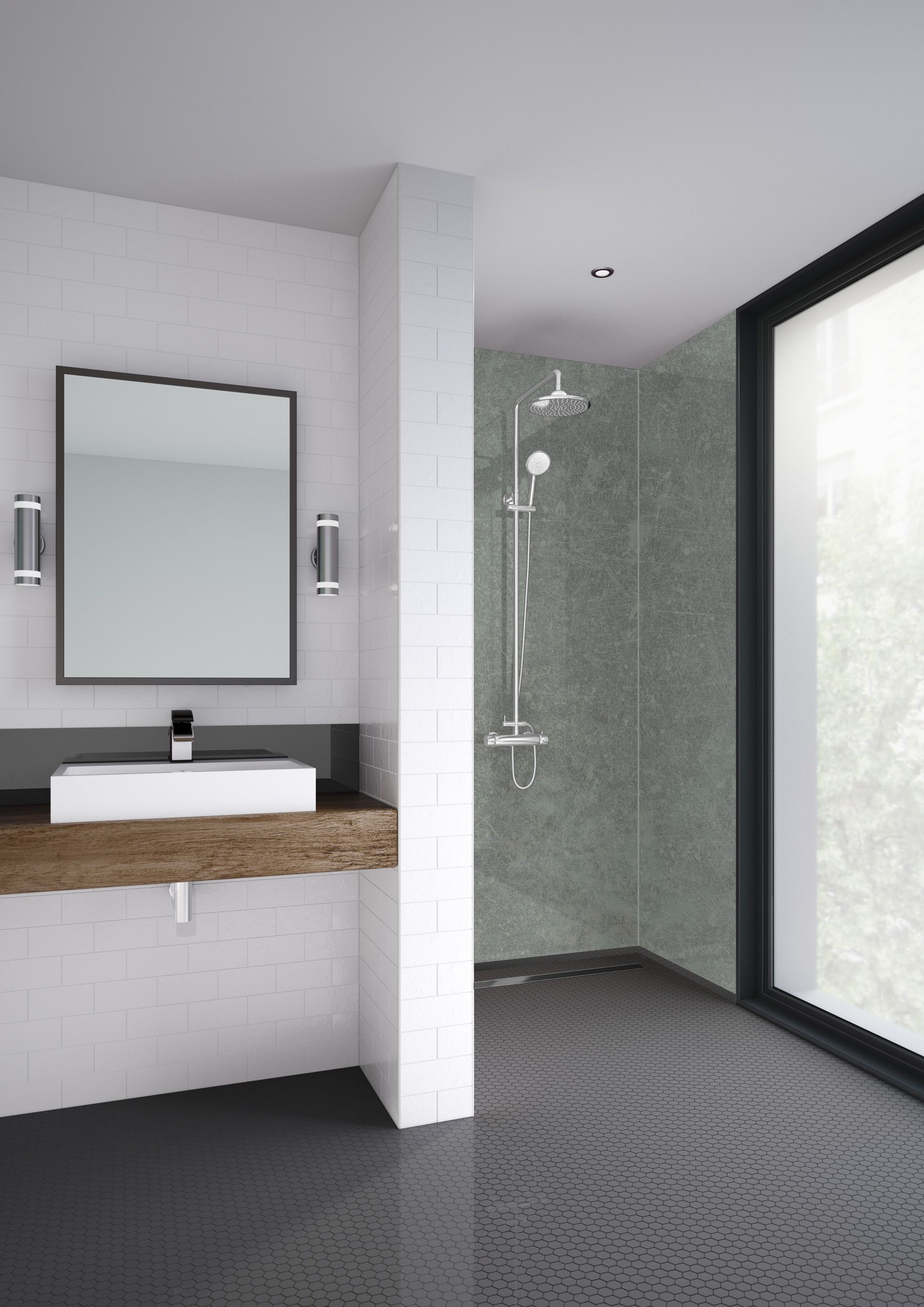 Mermaid Brutalist Laminate 3 Sided Shower Panel Kit - 900 x 900mm