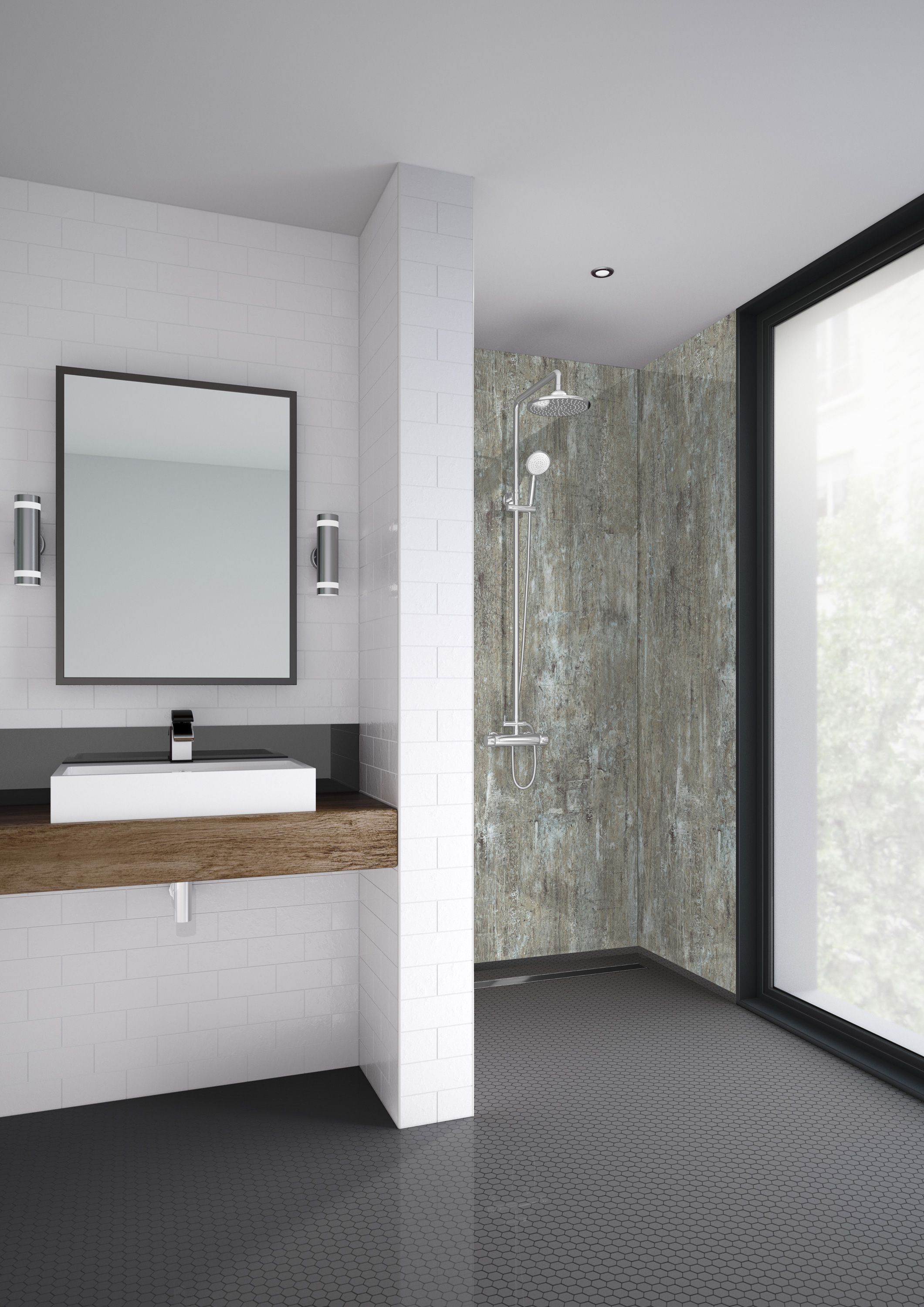 Mermaid Distressed Wood Laminate 3 Sided Shower Panel Kit - 1200 x 900mm