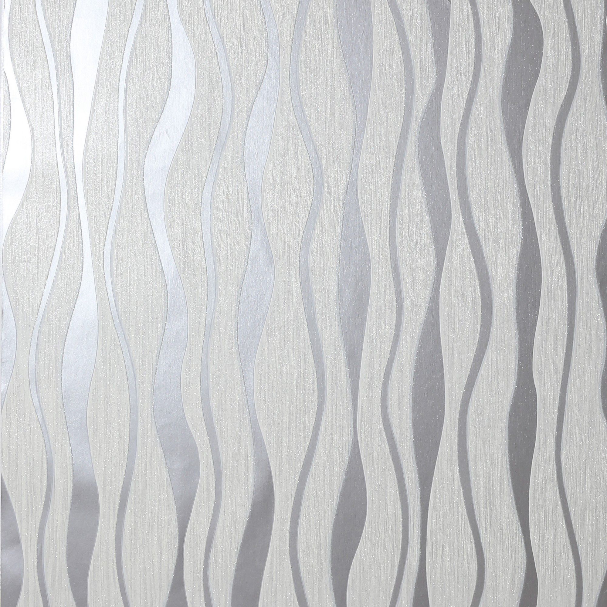 Image of Arthouse Metallic Wave White & Silver Wallpaper - 10.05m x 53cm