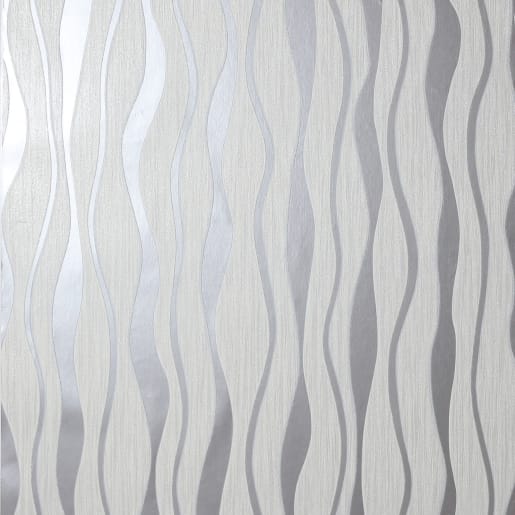 Arthouse Metallic Wave White & Silver Wallpaper 10.05m