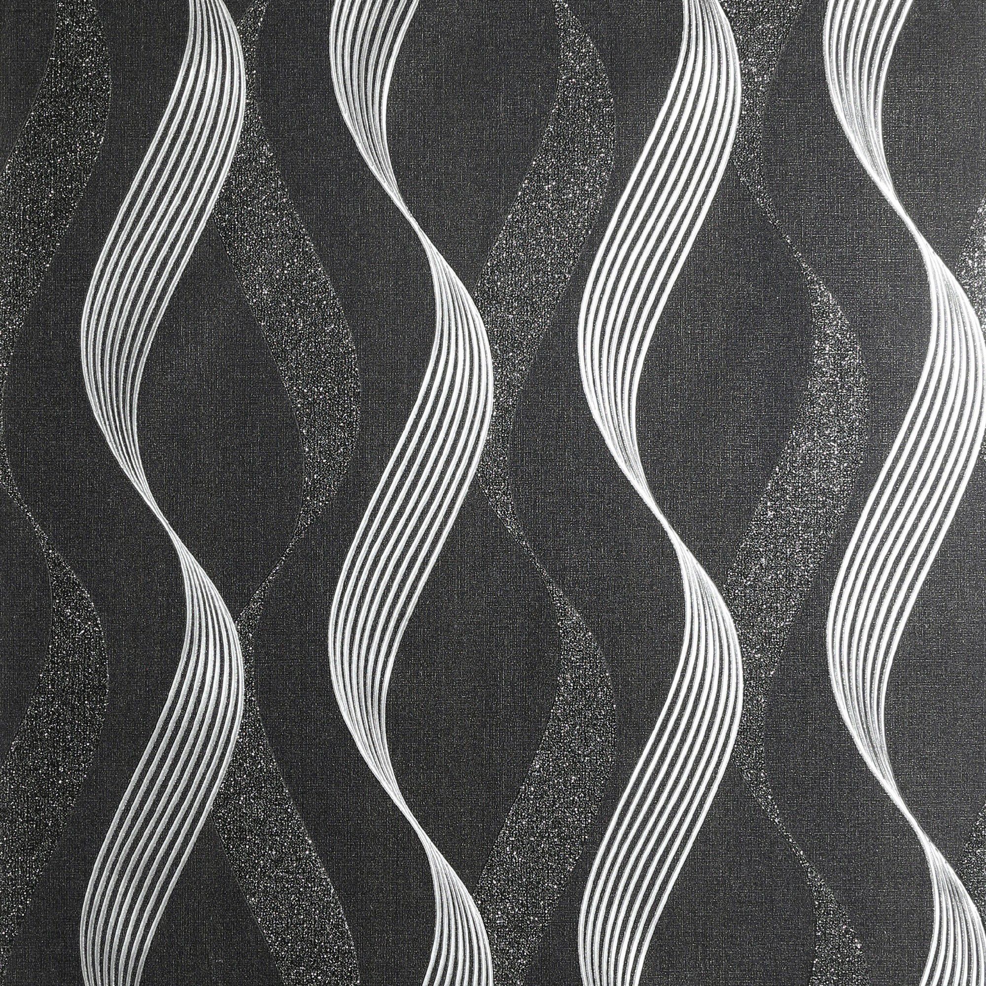 Arthouse Luxe Ribbon Black & Silver Wallpaper 10.05m