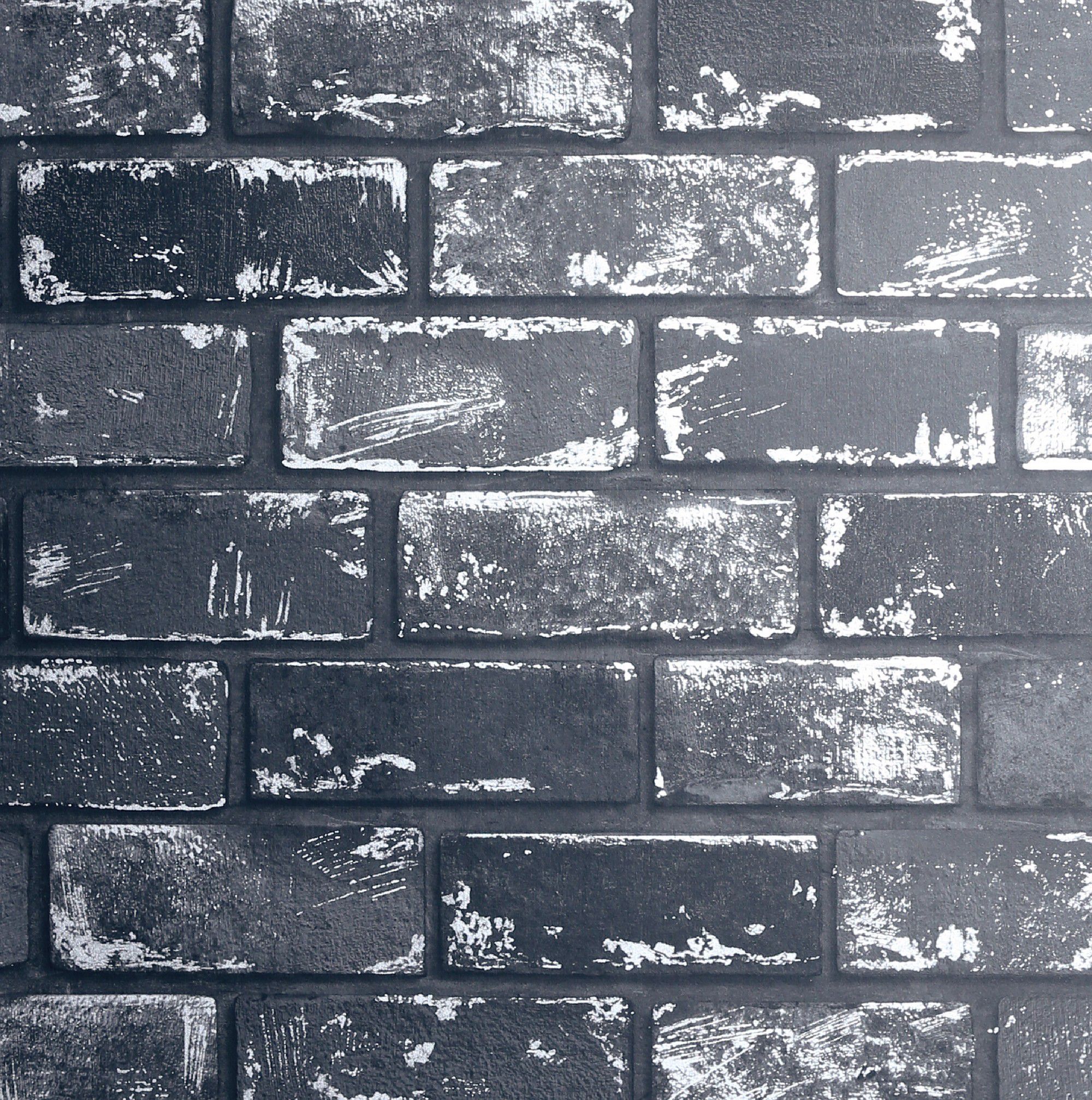 Image of Arthouse Metallic Brick Black & Silver Wallpaper - 10.05m x 53cm