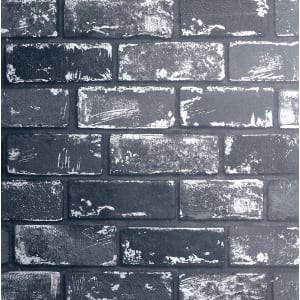 Arthouse Metallic Brick Black & Silver Wallpaper - 10.05m x 53cm