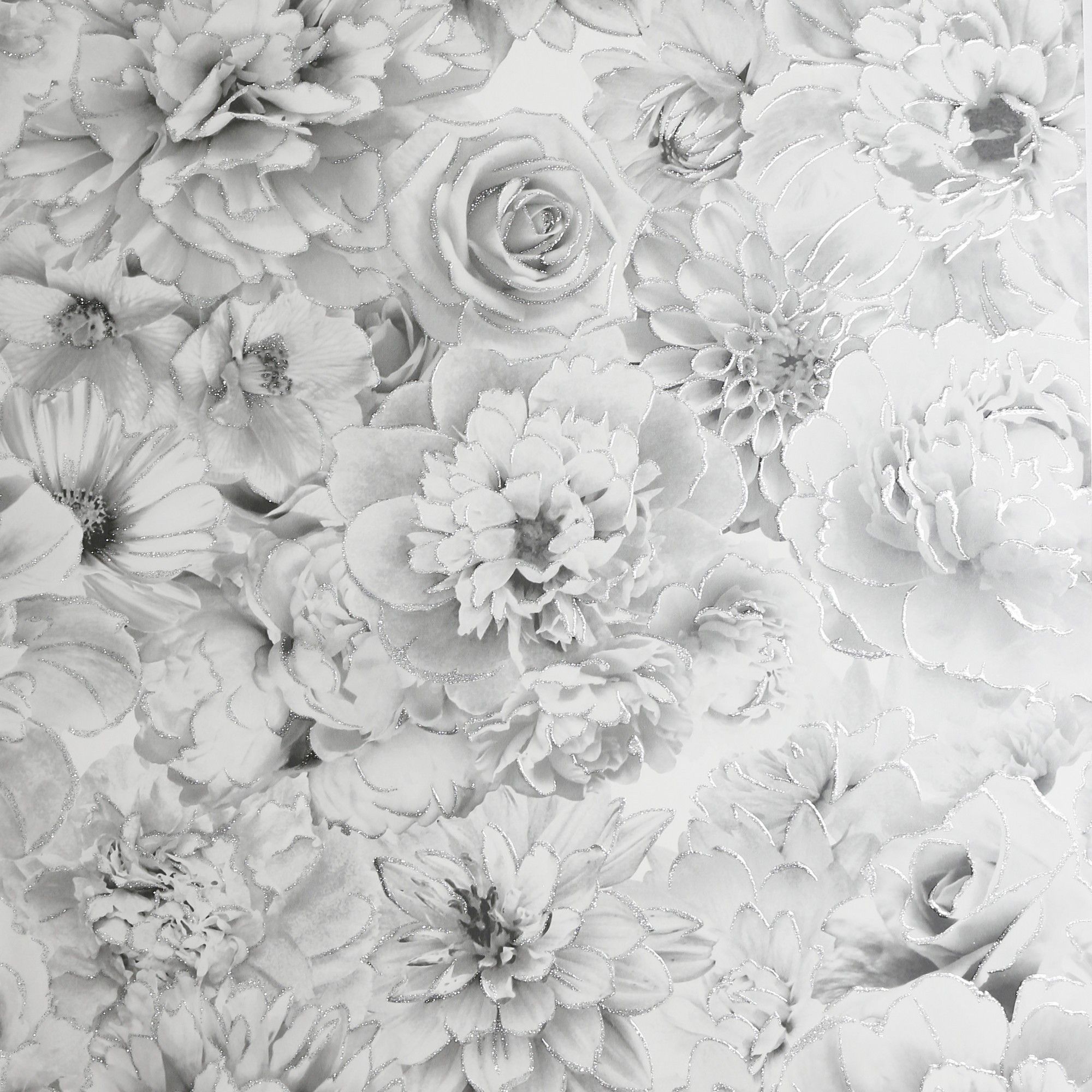 Arthouse Glitter Bloom Silver Wallpaper - 10.05m x 53cm