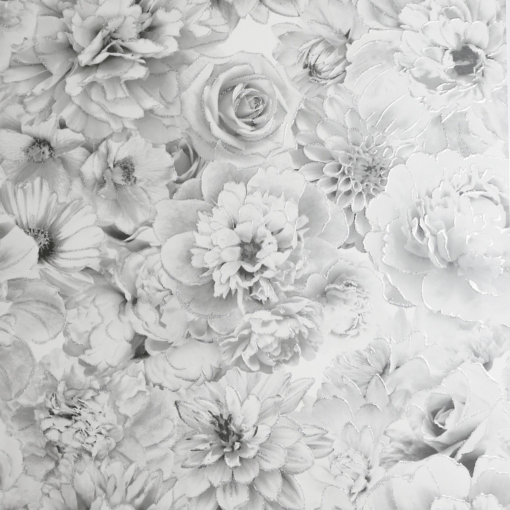 Arthouse Glitter Bloom Silver Wallpaper - 10.05m x