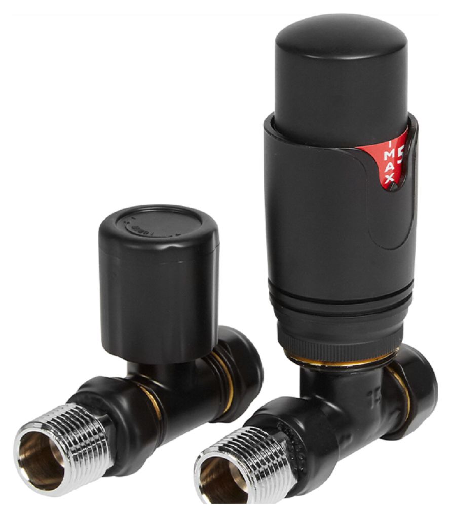 Towelrads Straight Themostatic Radiator & Lock Shield Valves - Anthracite