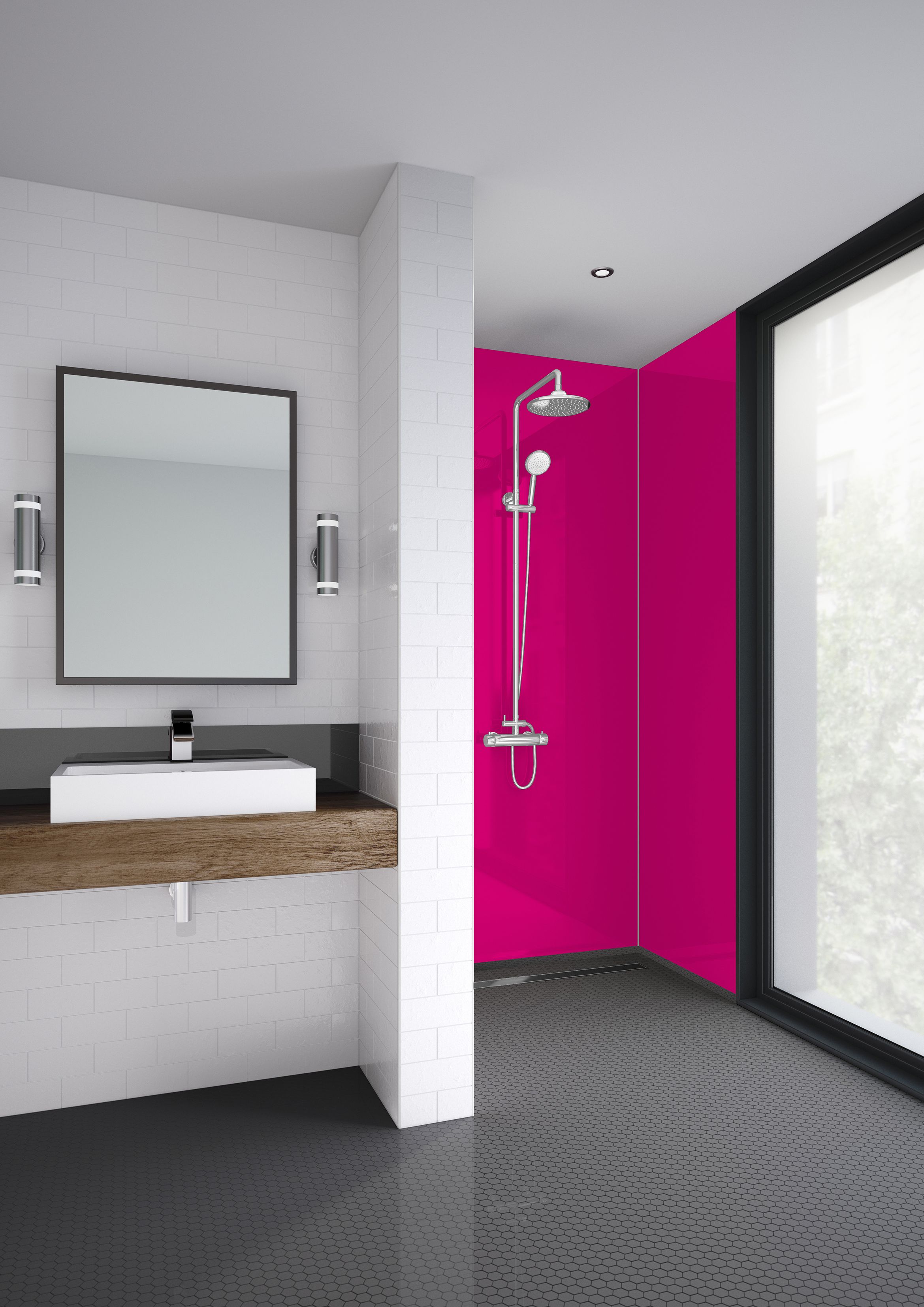 Image of Mermaid Azalea Gloss Acrylic 2 Sided Shower Panel Kit - 1200 x 900mm