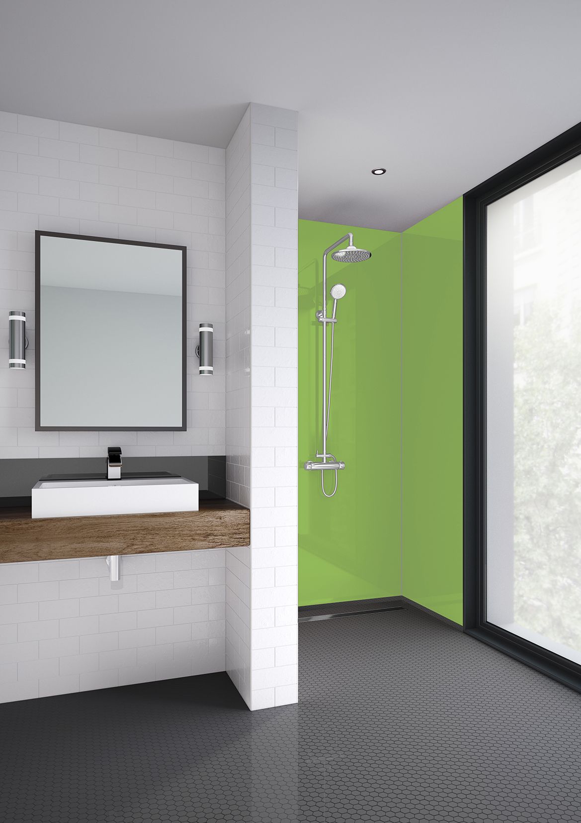 Image of Mermaid Lime Matt Acrylic 2 Sided Shower Panel Kit - 1200 x 900mm