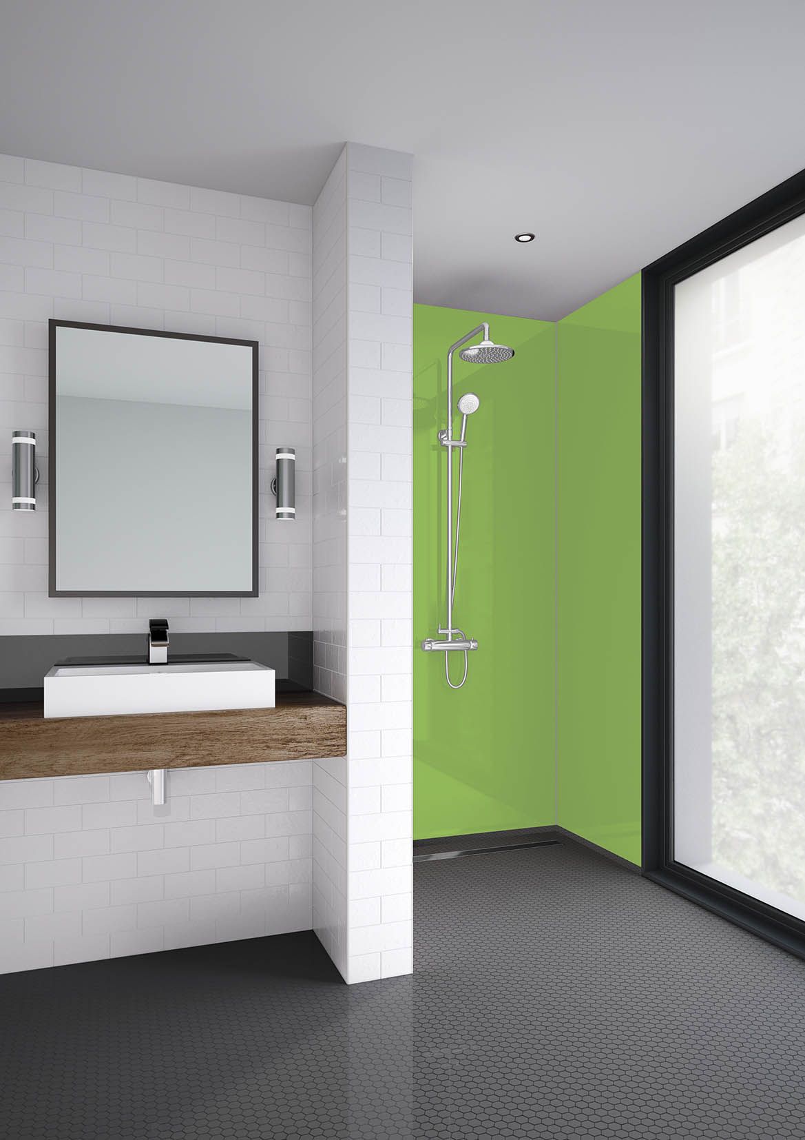 Image of Mermaid Lime Matt Acrylic 3 Sided Shower Panel Kit - 1700 x 900mm