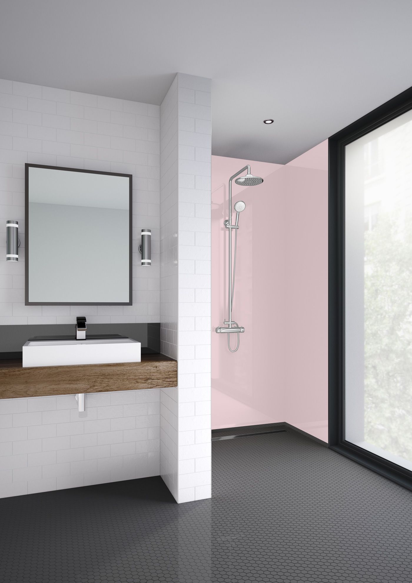 Image of Mermaid Rose Gloss Acrylic 2 Sided Shower Panel Kit - 900 x 900mm