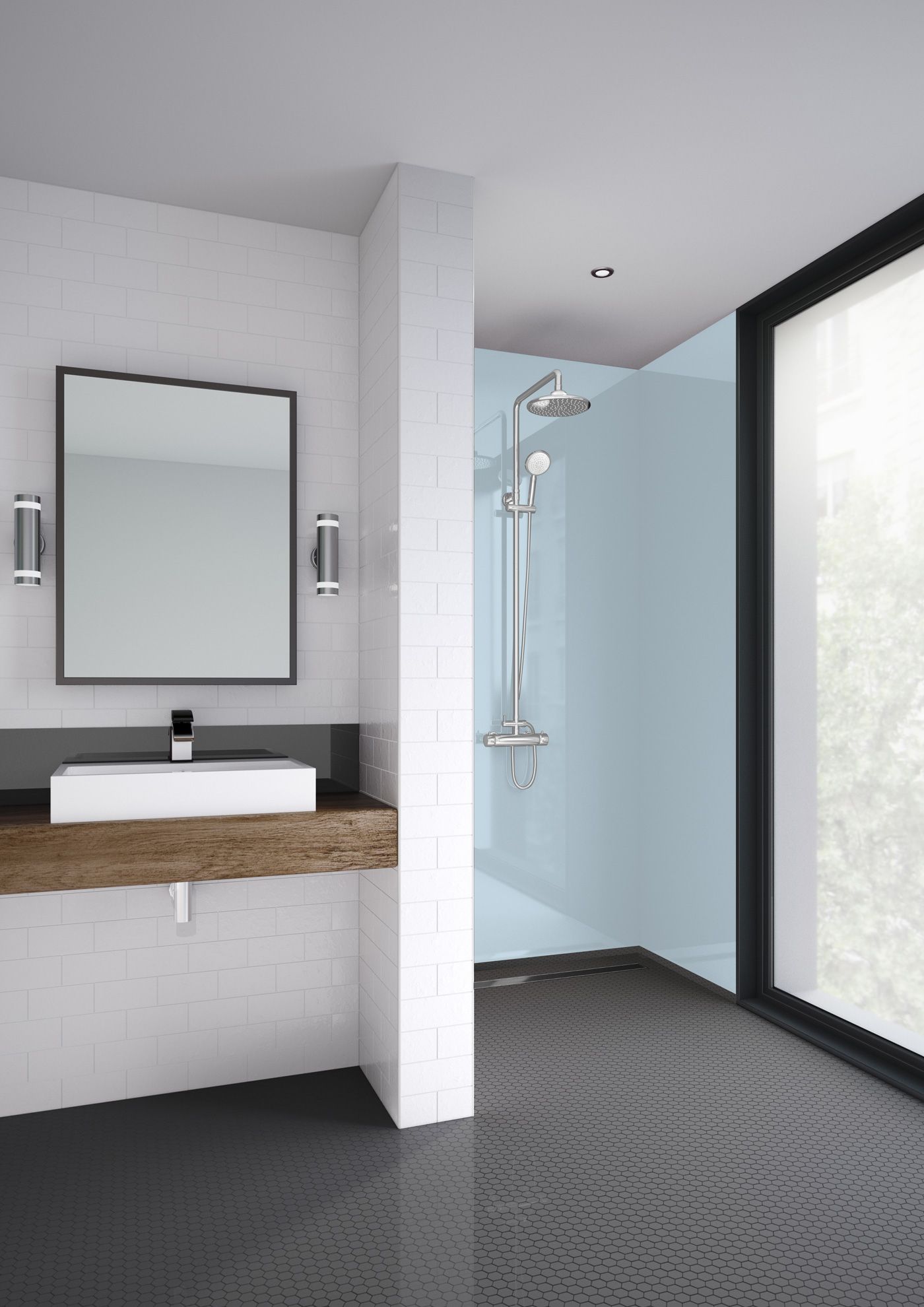 Mermaid Soft Blue Gloss Acrylic 3 Sided Shower Panel Kit - 900 x 900mm