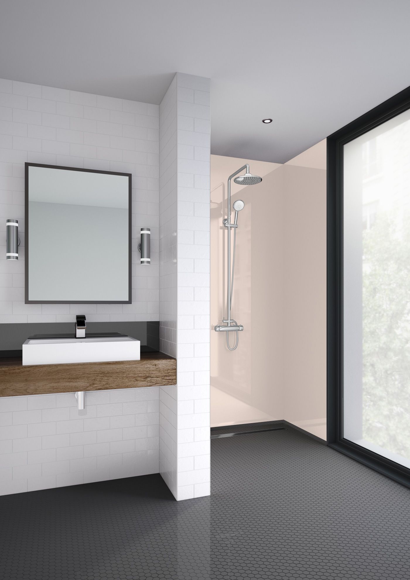 Image of Mermaid Soft Pink Gloss Acrylic 3 Sided Shower Panel Kit - 1700 x 900mm