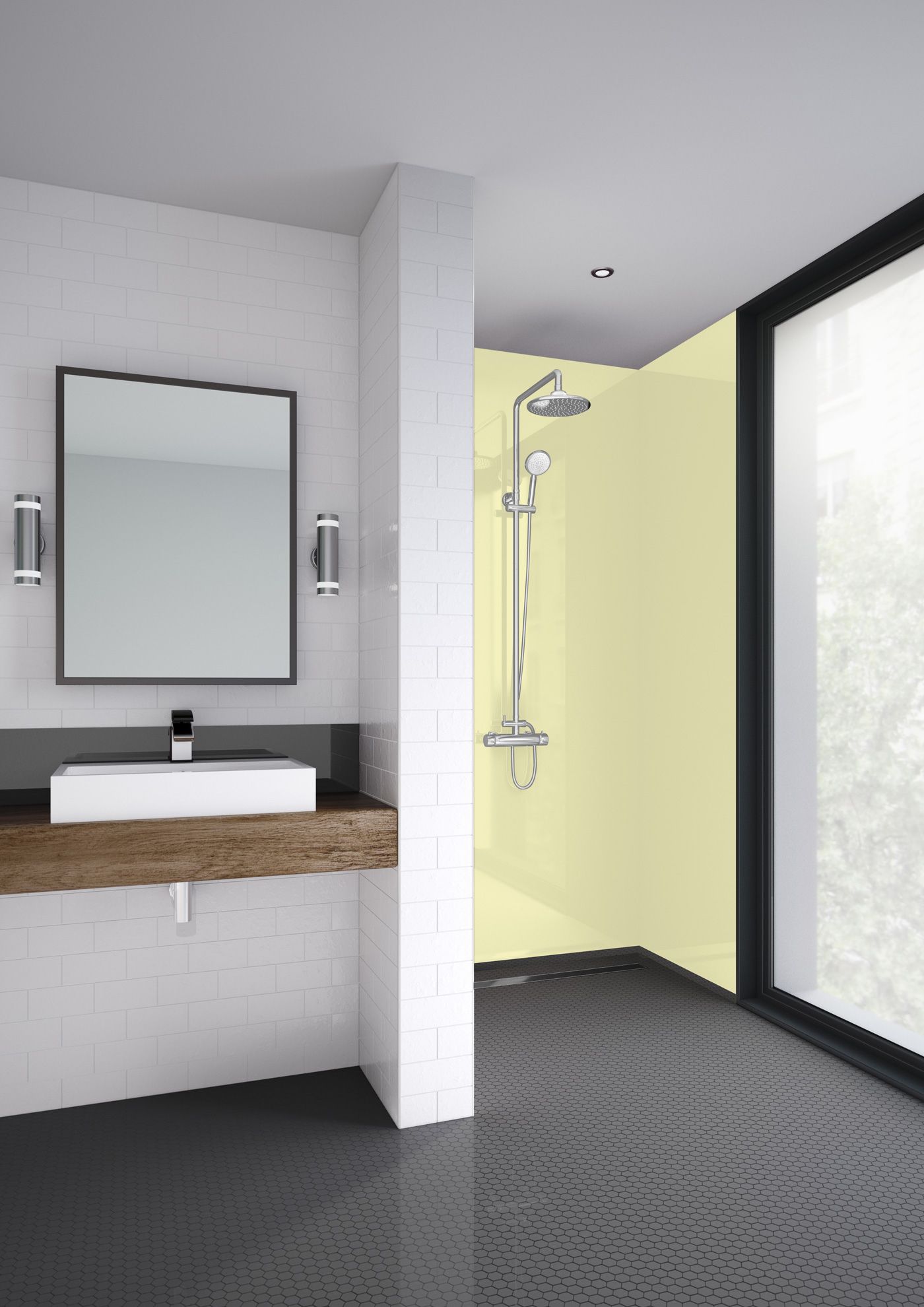 Mermaid Soft Yellow Matt Acrylic 3 Sided Shower Panel Kit - 900 x 900mm
