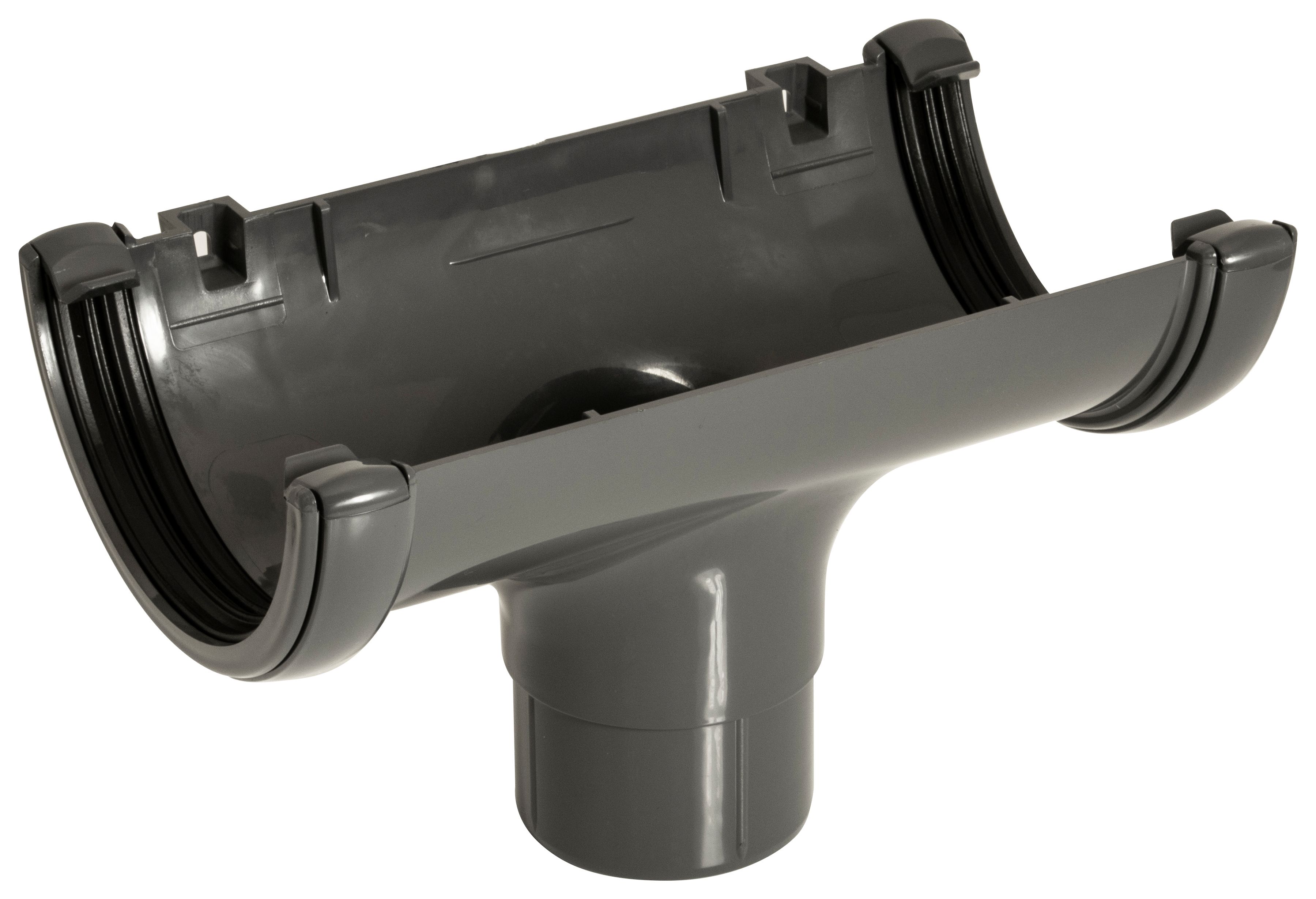 Image of FloPlast 112mm Round Line Gutter Running Outlet - Anthracite Grey