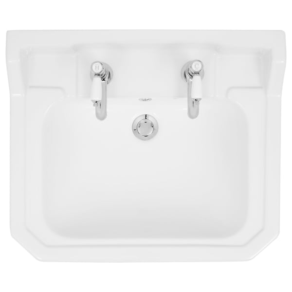 Oxford Traditional 2 Tap Hole Semi Recessed Bathroom Basin - 550mm