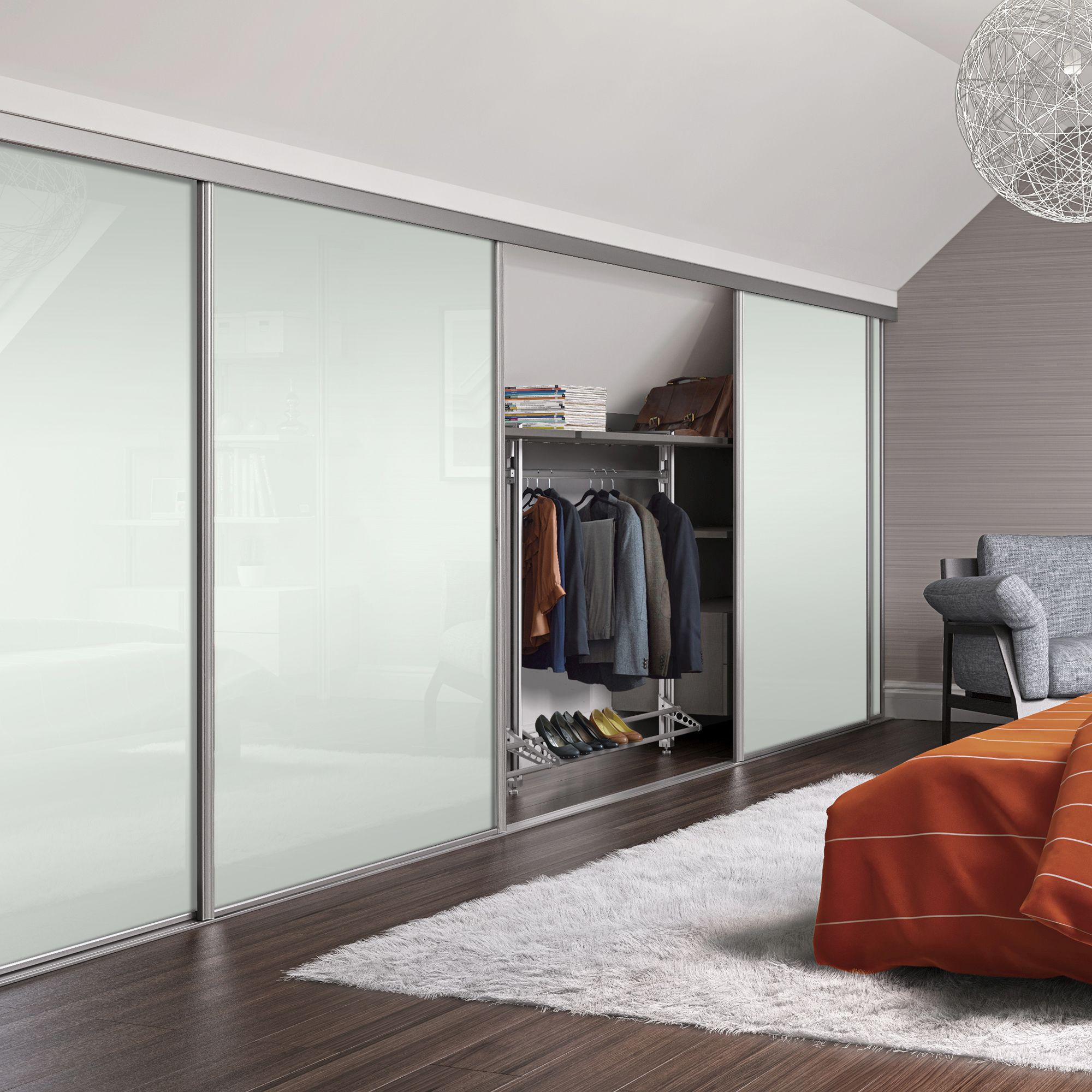 Image of Spacepro Heritage Loft Sliding Door Silver Frame Arctic White Glass 610mm