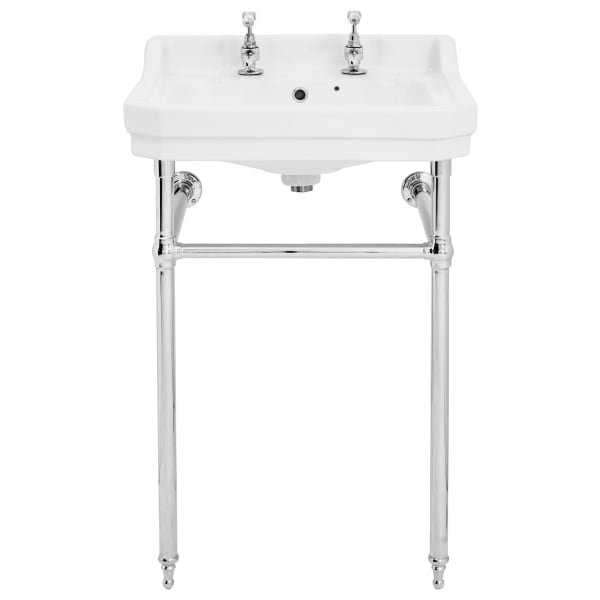 Wickes Oxford Traditional 2 Tap Hole Bathroom Basin with Chrome Stand - 550mm