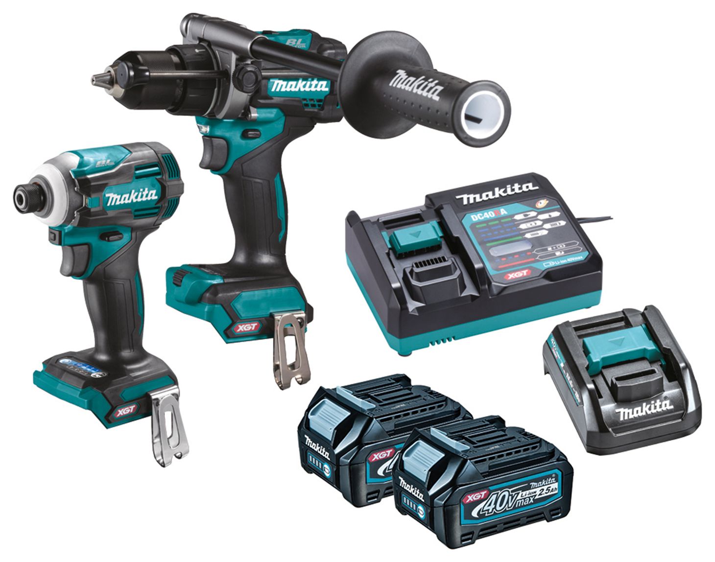 Image of Makita DK0114G202 XGT 40Vmax 2 x 2.5Ah Brushless Cordless Combi & Impact Driver Twin Kit