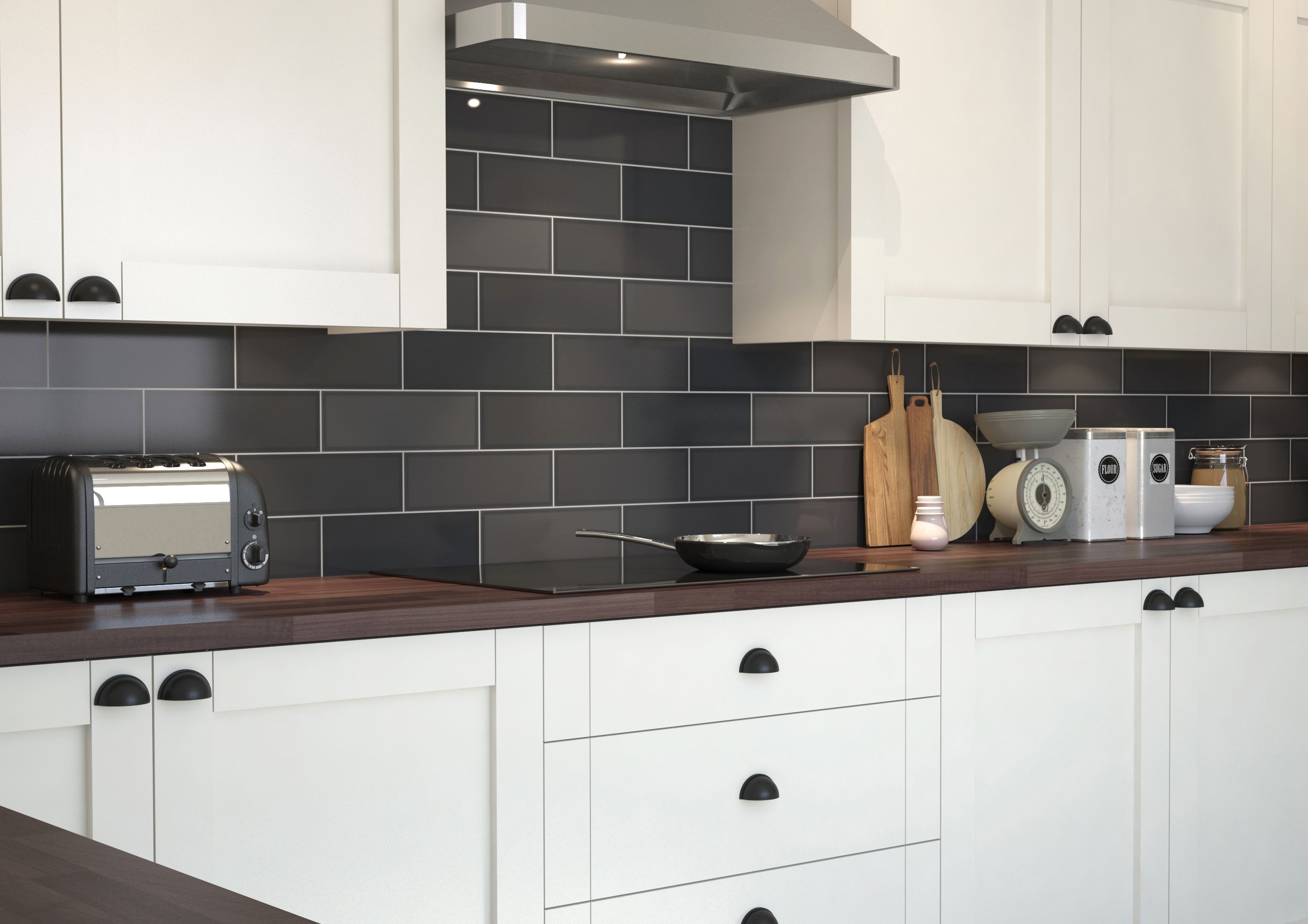 Image of Wickes Soho Carbon Black Ceramic Wall Tile - 300 x 100mm
