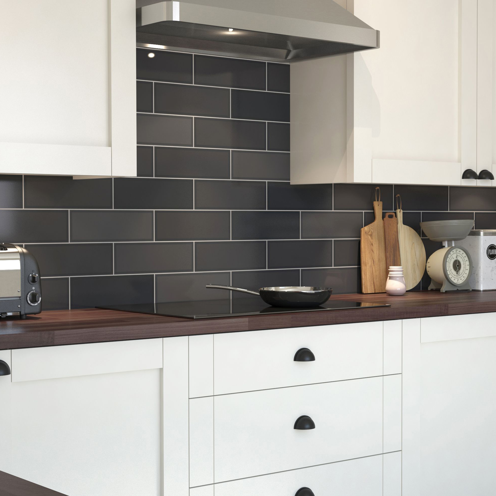 Wickes Soho Carbon Black Ceramic Wall Tile - 300 x 100mm