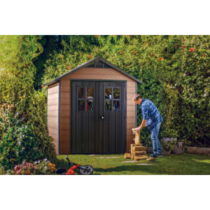 Keter Newton 7.5 x 7ft Double Door Outdoor Apex Garden Storage Shed - Brown