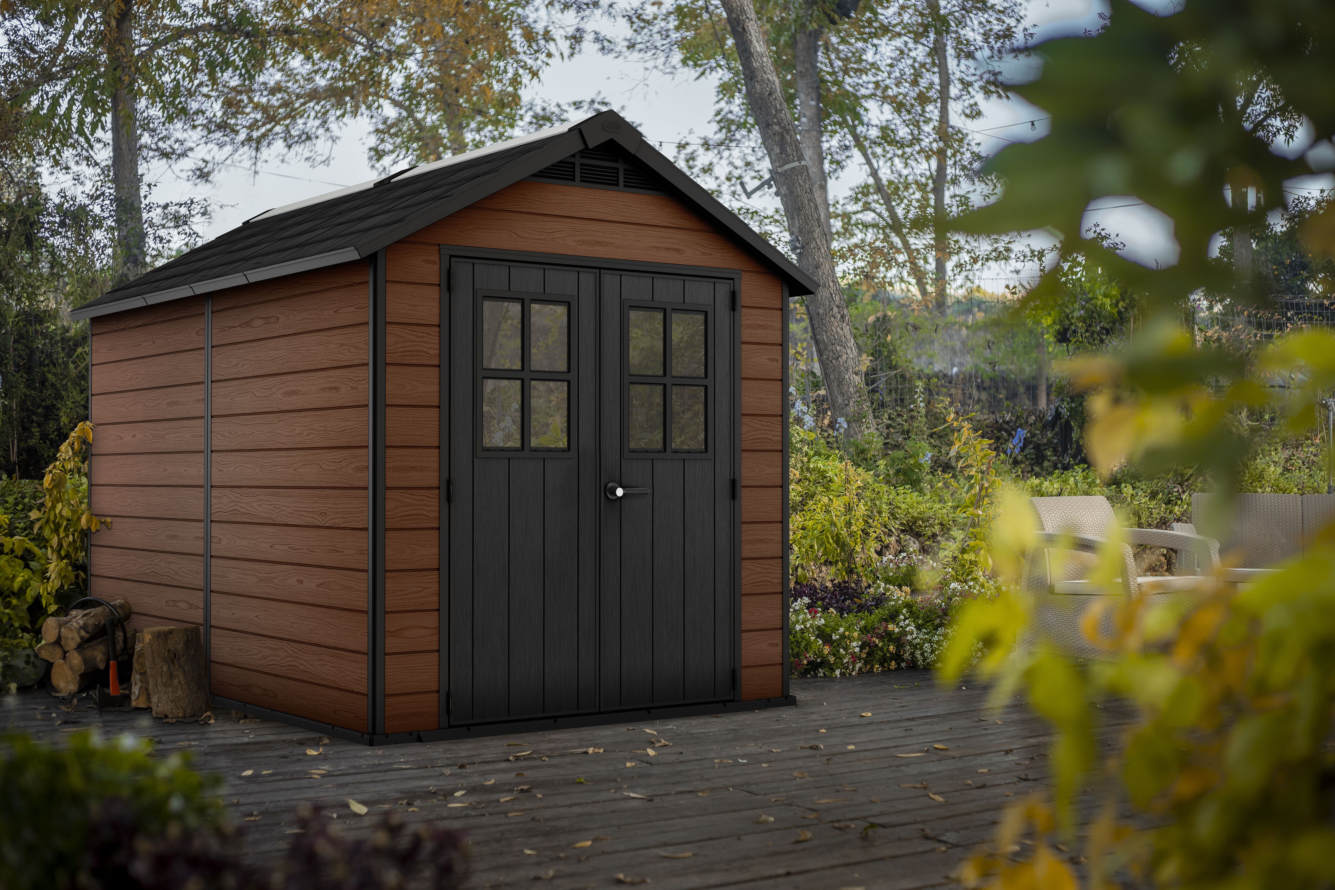 Keter Newton 7.5 x 11ft Double Door Outdoor Apex Garden Storage Shed - Brown
