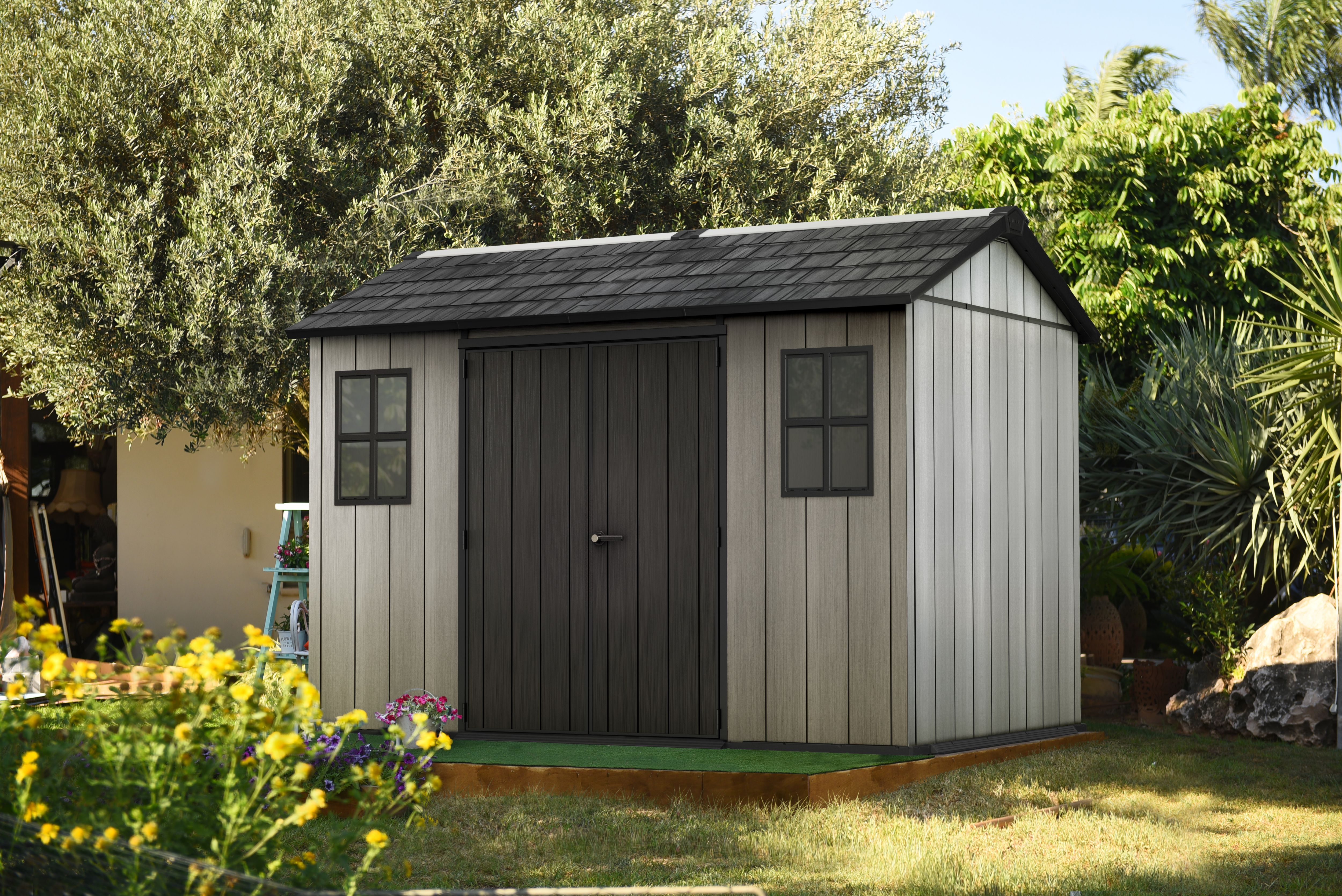 Keter Oakland Grey Double Door Outdoor Apex Garden Storage Shed - 11 x 7.5ft