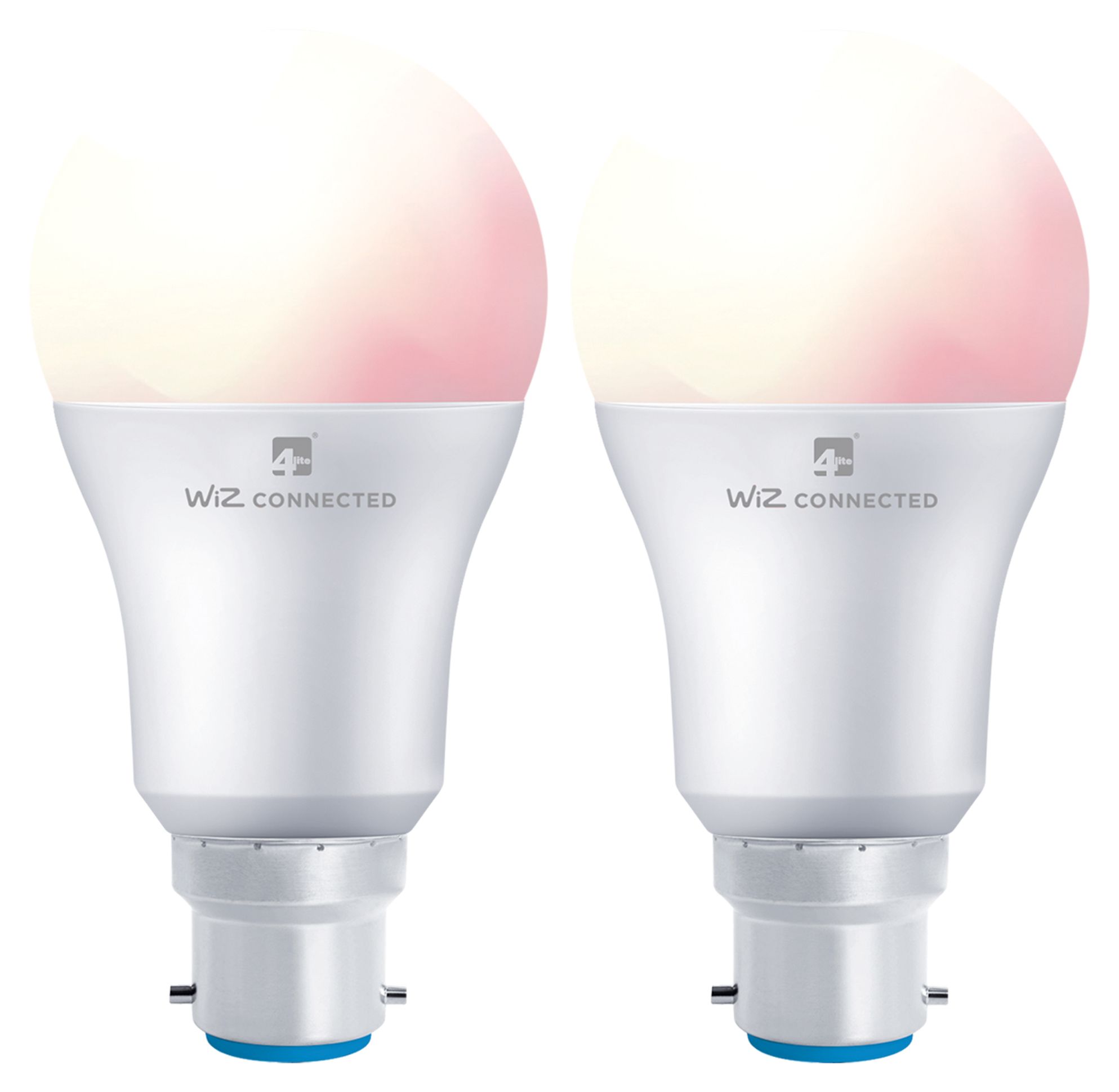Image of 4lite WiZ Connected LED SMART B22 Light Bulbs - White & Colour - Pack of 2