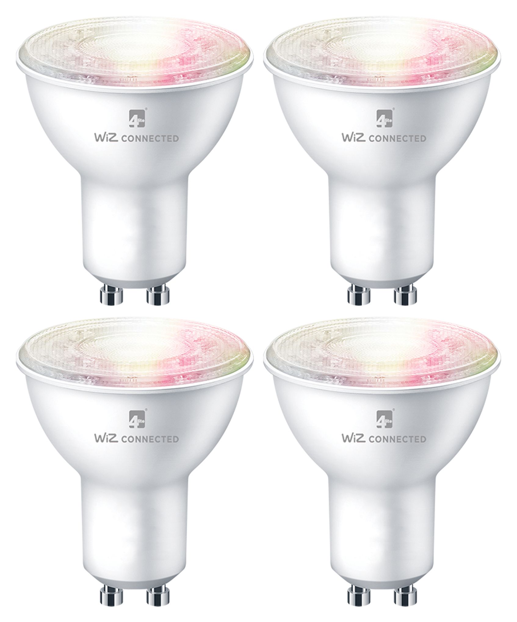 Image of 4lite WiZ Connected LED SMART GU10 Light Bulbs - White & Colour - Pack of 4