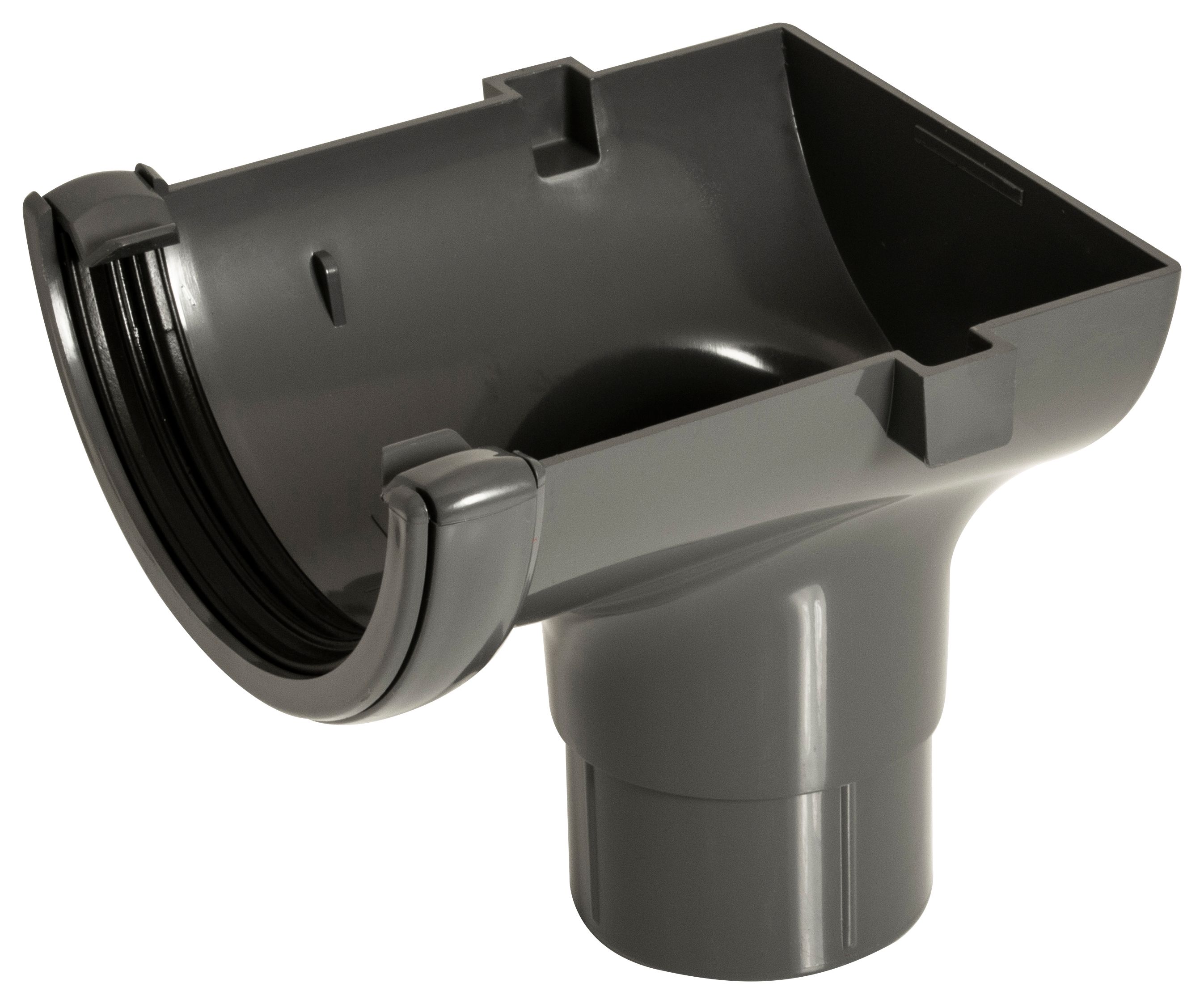 FloPlast 112mm Round Line Gutter Stopend Outlet - Anthracite Grey