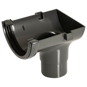 FloPlast 112mm Round Line Gutter Stopend Outlet - Anthracite Grey