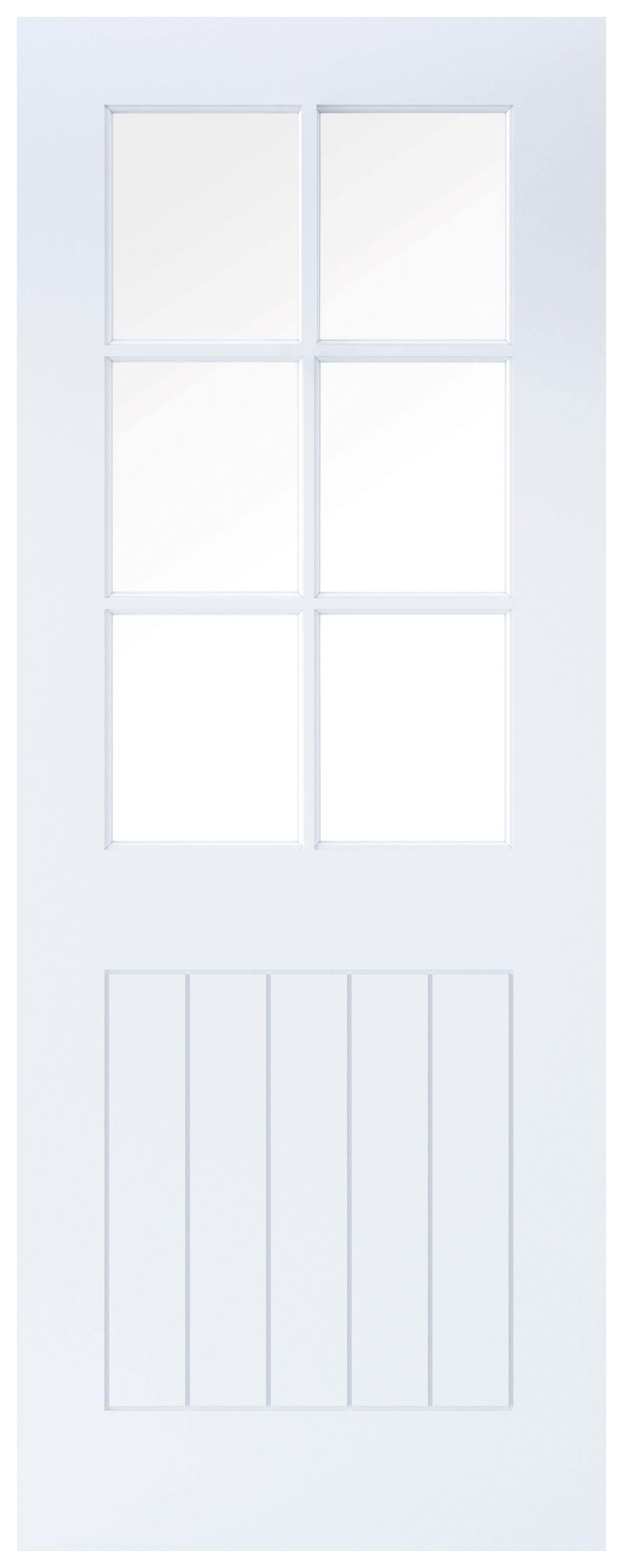Wickes Geneva Cottage White Primed Glazed Solid Core Door - 1981 x 686mm