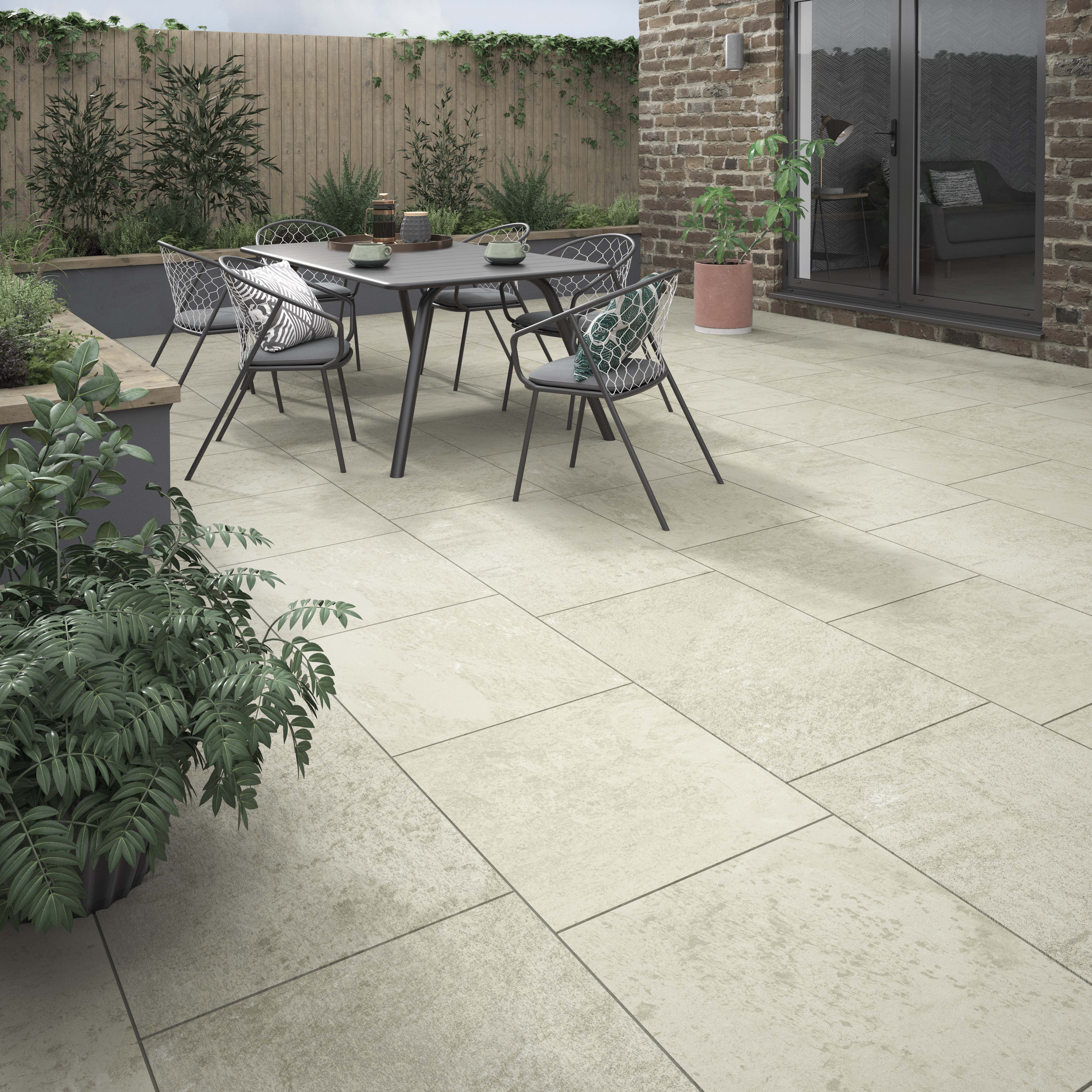 Image of Hove Beige Glazed Outdoor Porcelain Paving Tile 600 x 600 x 20mm - Pack of 2