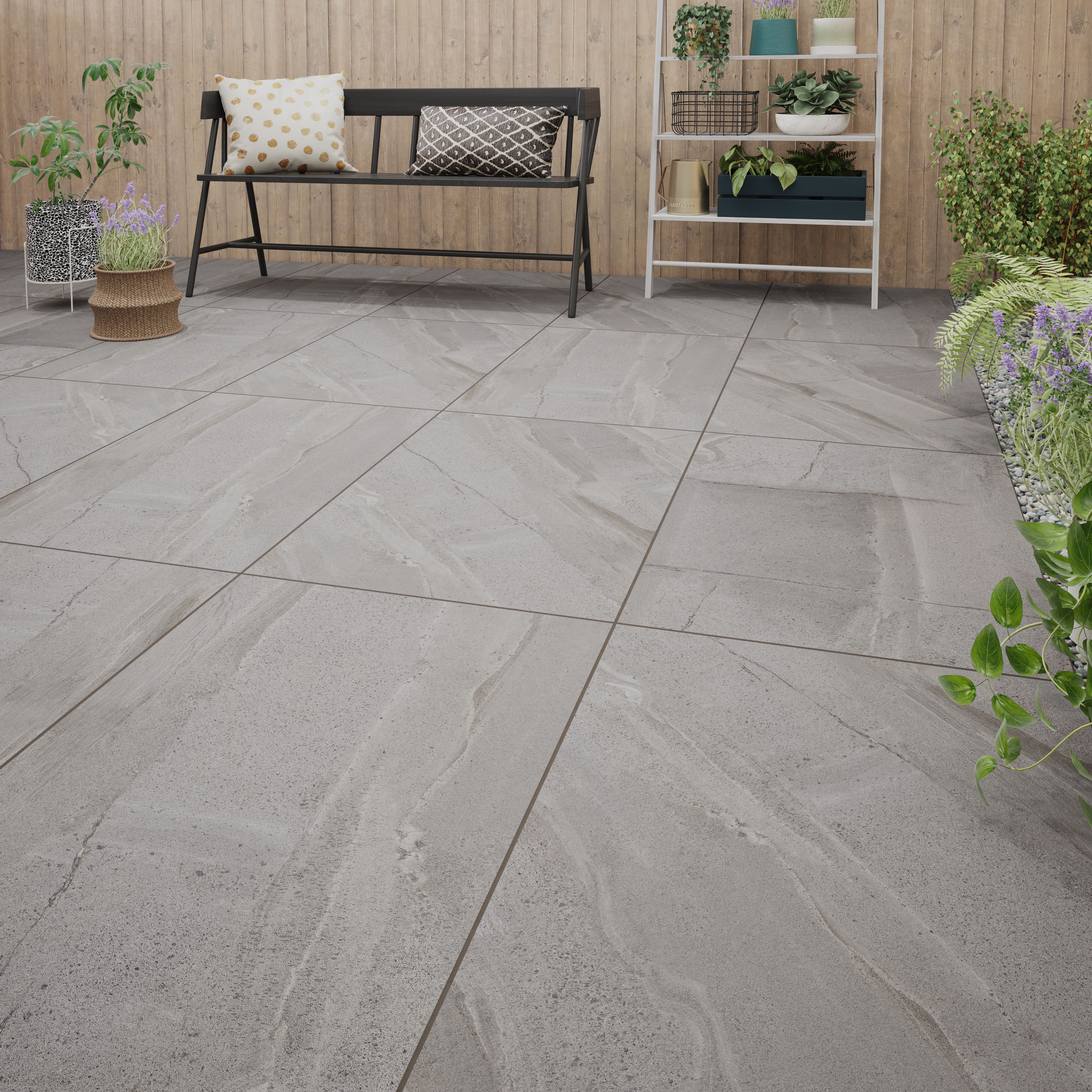 Offer Wickes Rogate Grey Glazed Outdoor Porcelain Tile
