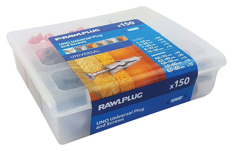 Image of Rawlplug Uno Universal Mixed Wall Plug & Screw case - 150 Pack