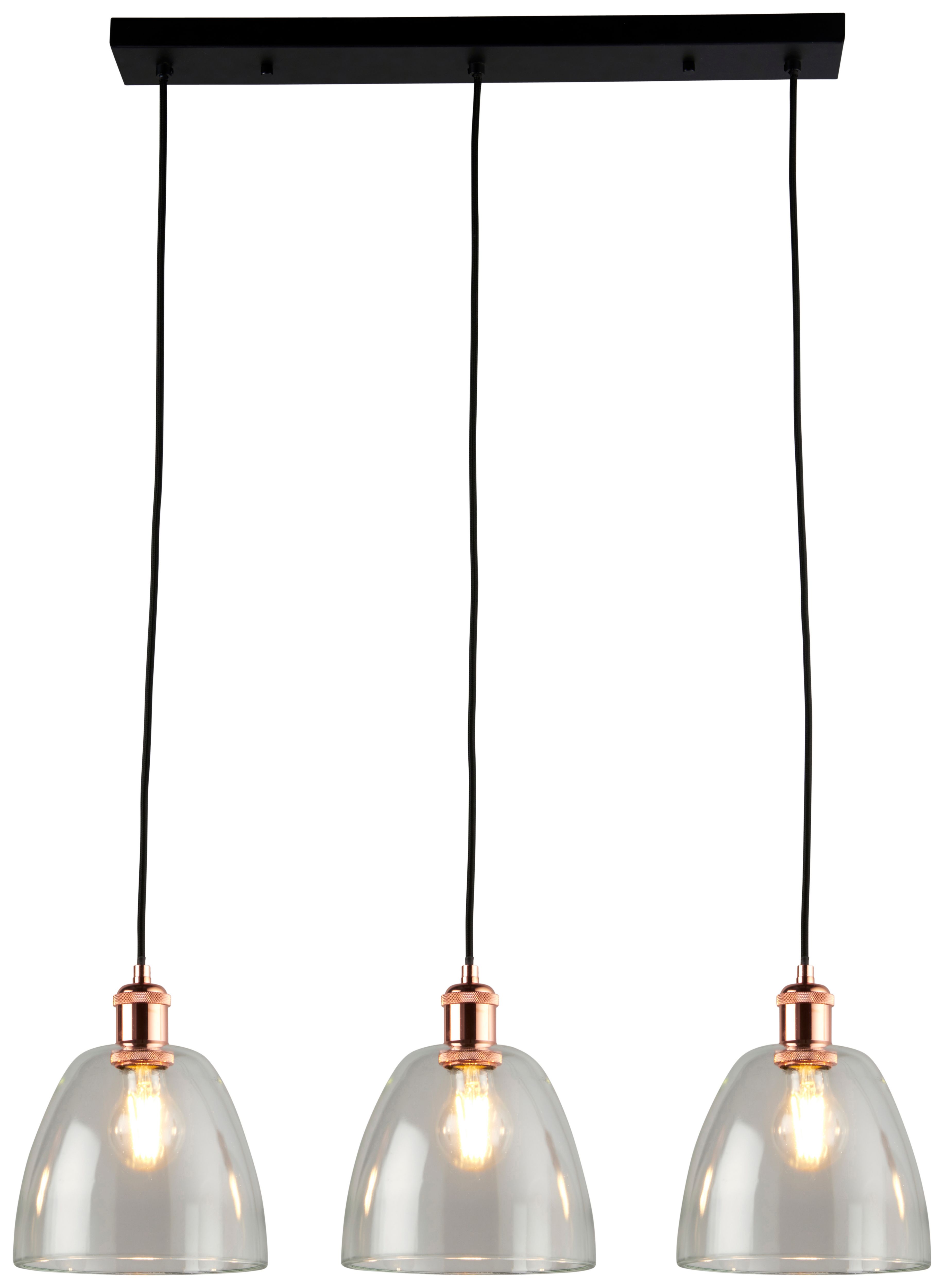 Image of Saxby Grove Three Light LED Bar Pendant - Clear Glass, Polished Copper & Matt Black
