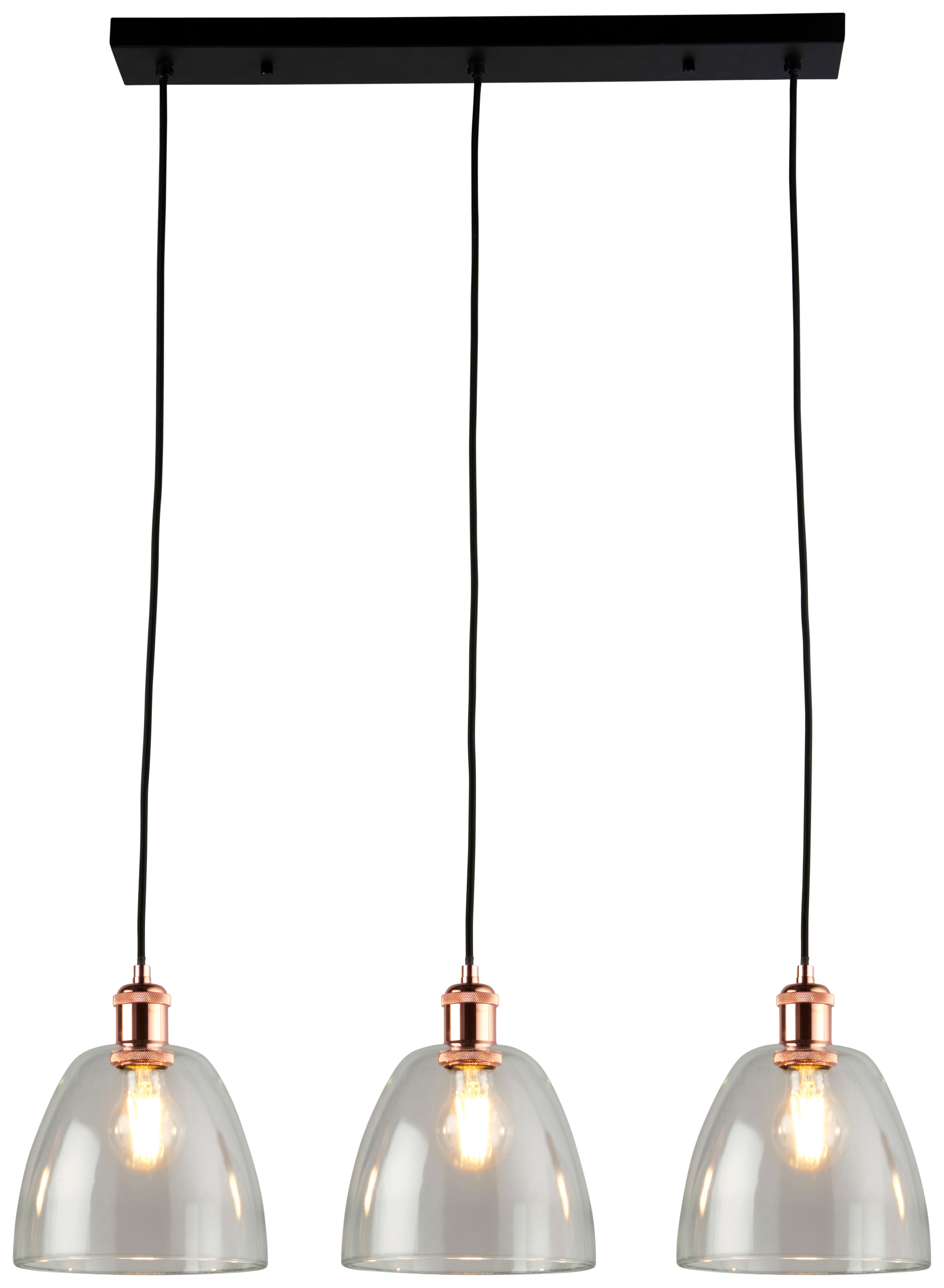 Saxby Grove Three Light LED Bar Pendant - Clear Glass, Polished Copper & Matt Black