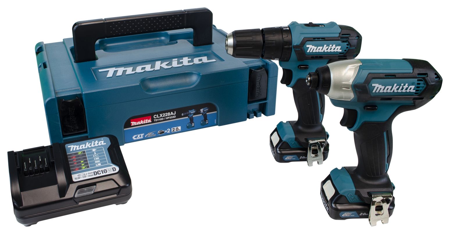 Image of Makita CLX228AJ 12V 2 X 2.0Ah Max Cordless Combi Drill & Impact Driver Twin Kit